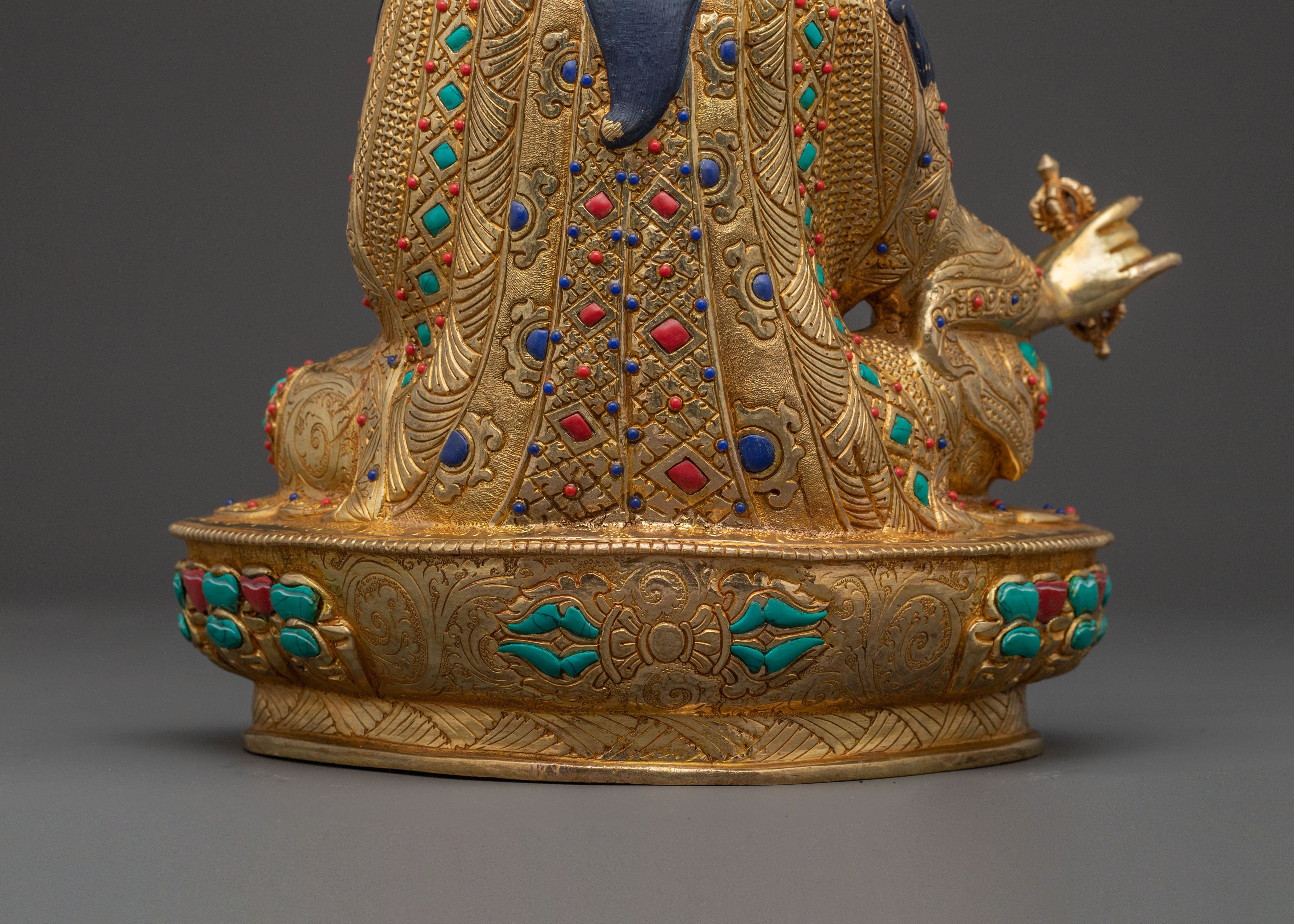 24K Gold Gilded Guru Rinpoche Blessing Statue – Authentic Nepalese Artistry