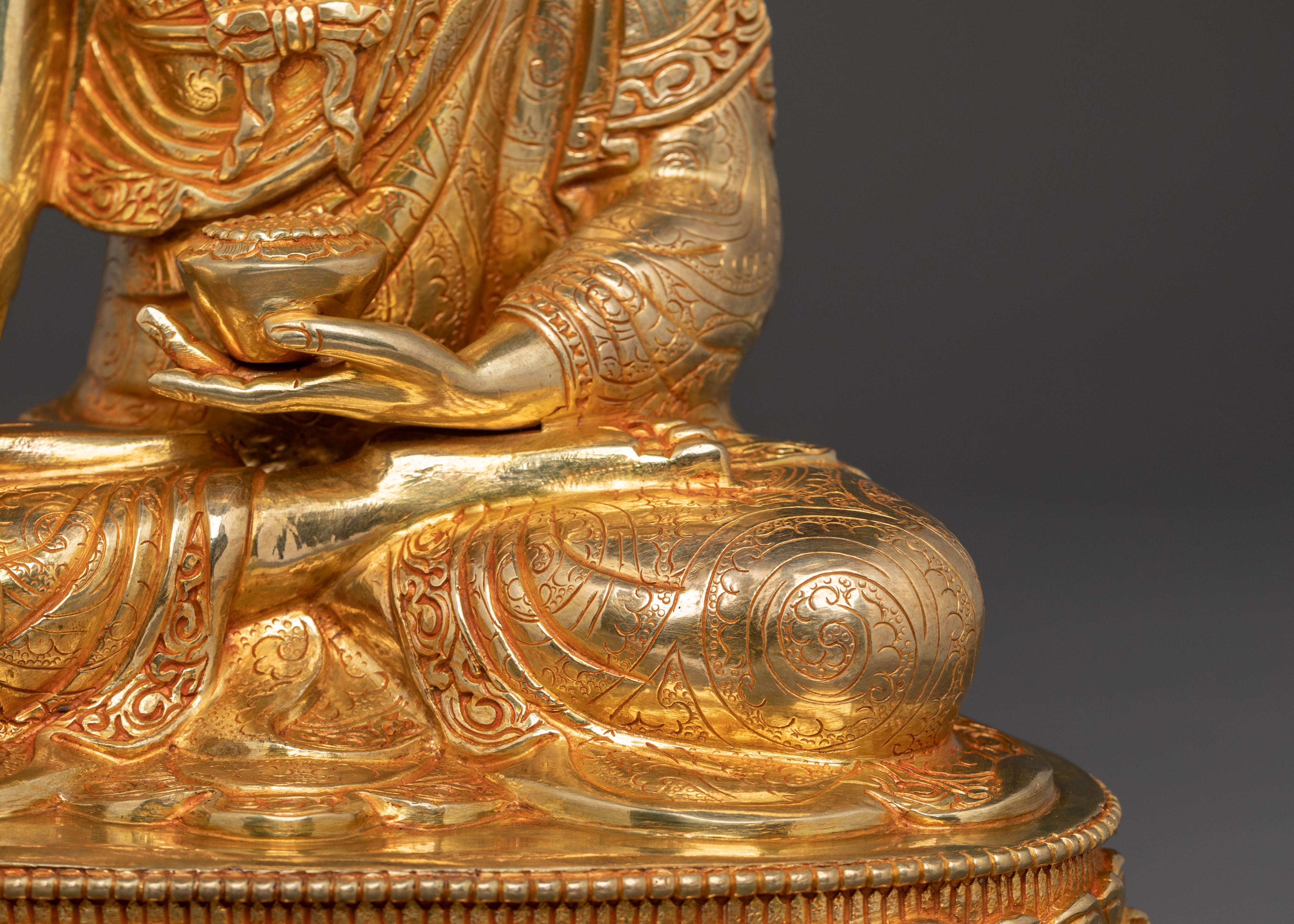 24K Gold Gilded Enlightened Shakyamuni Buddha Sculpture – Serene Handcrafted Art