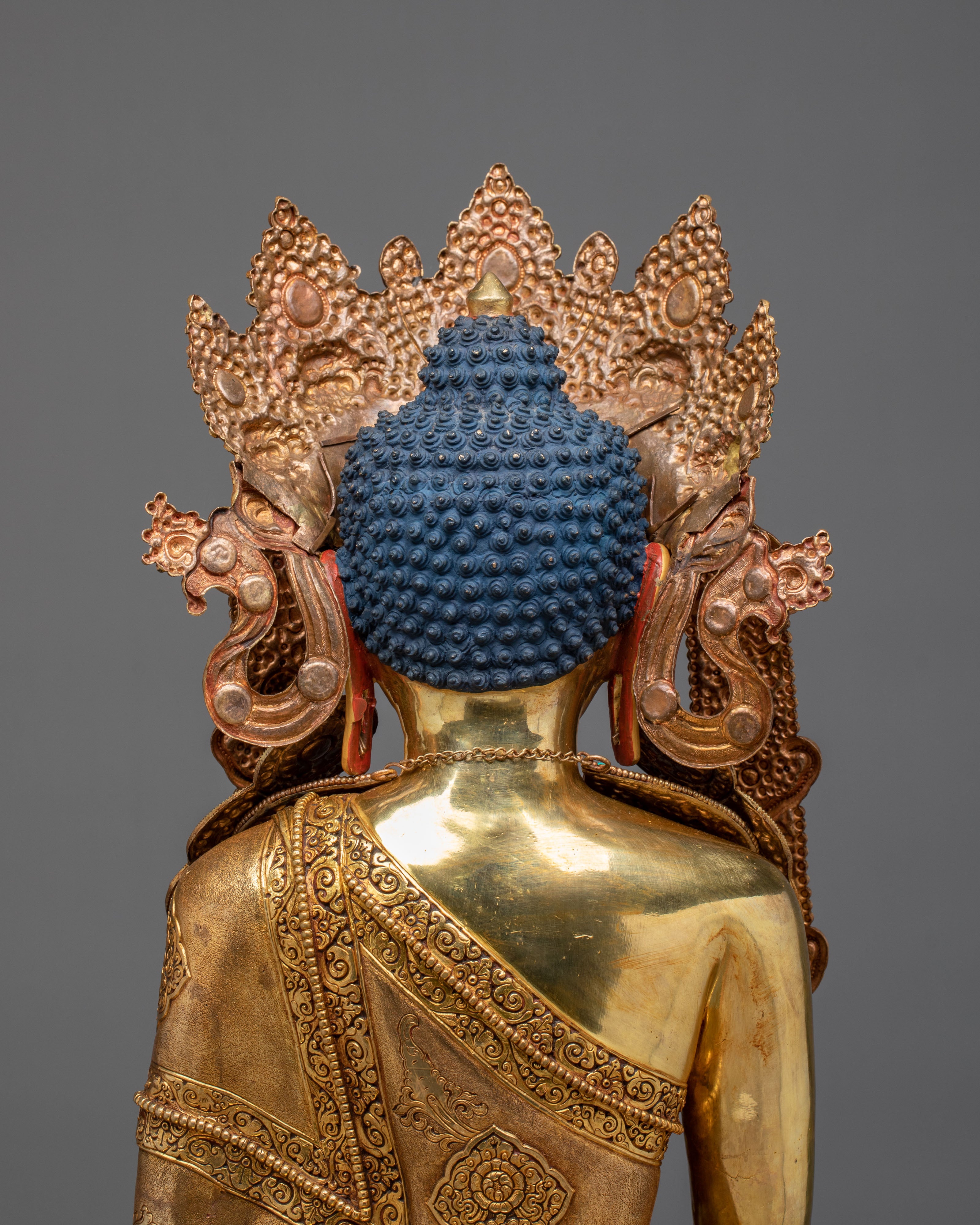 Crown Shakyamuni Buddha Golden Figurine on Throne