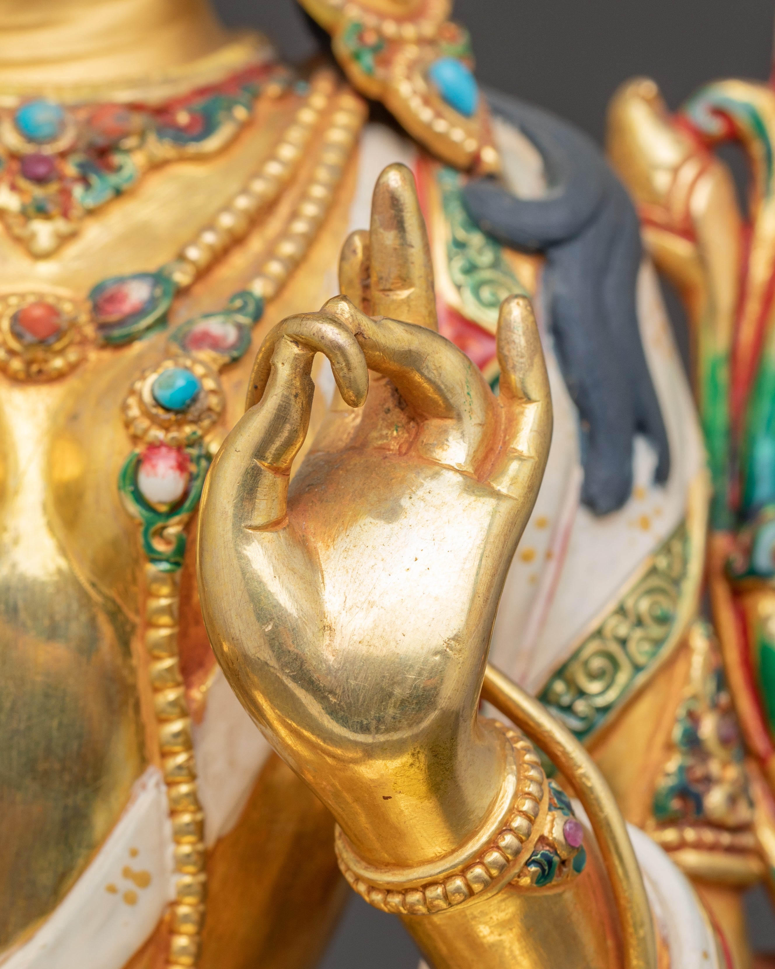 Handmade 24k Gold Glided Statue of Green Tara | Compassion Goddess