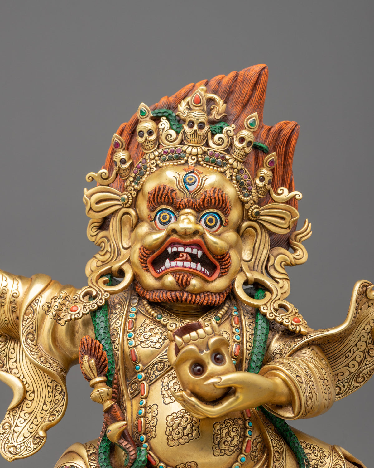 24K Gold Gilded Copper Mahakala Bernakchen Statue | Vajrayana Protector