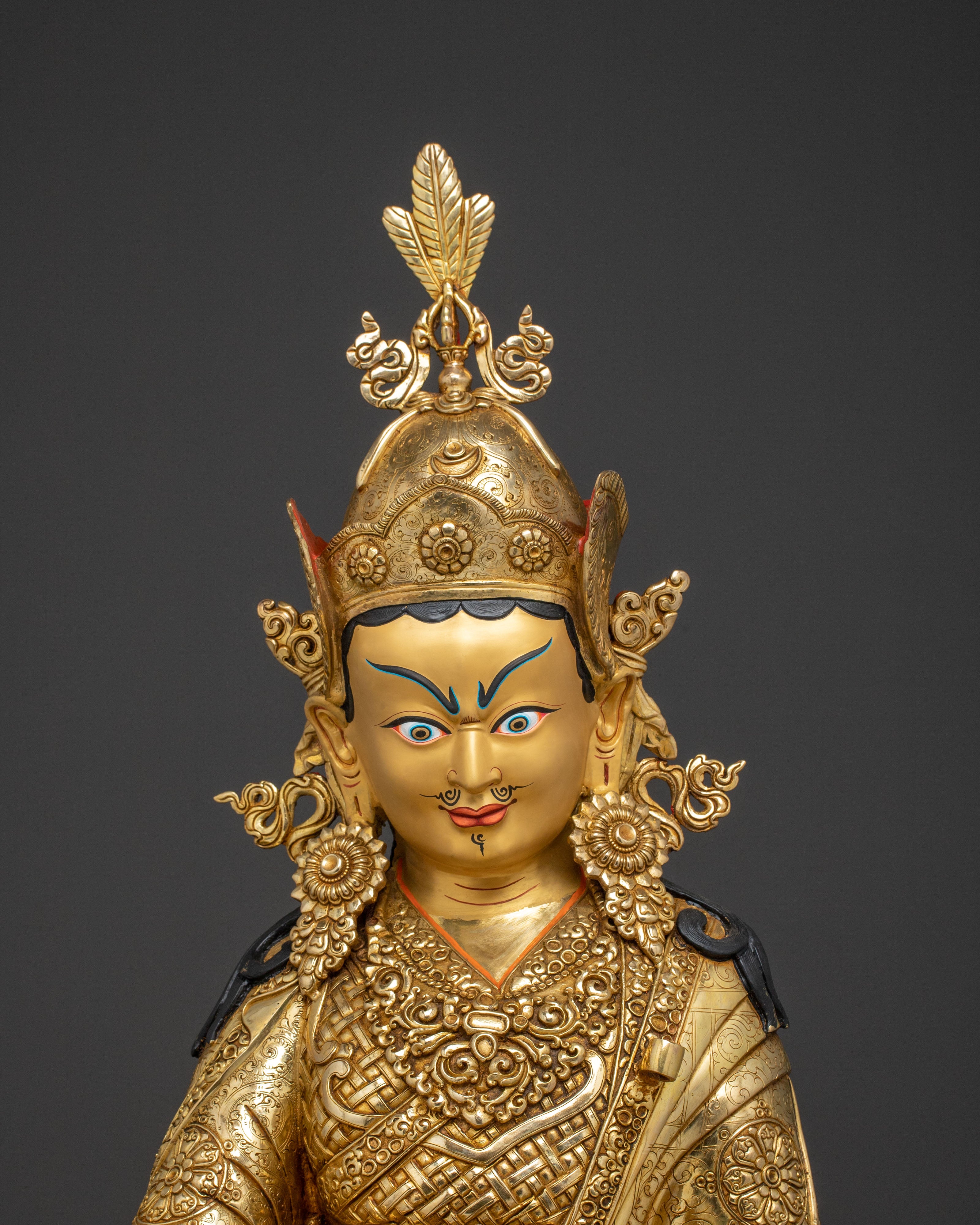 Exquisite 24K Gold Gilded Handcrafted Guru Rinpoche Spiritual Statue