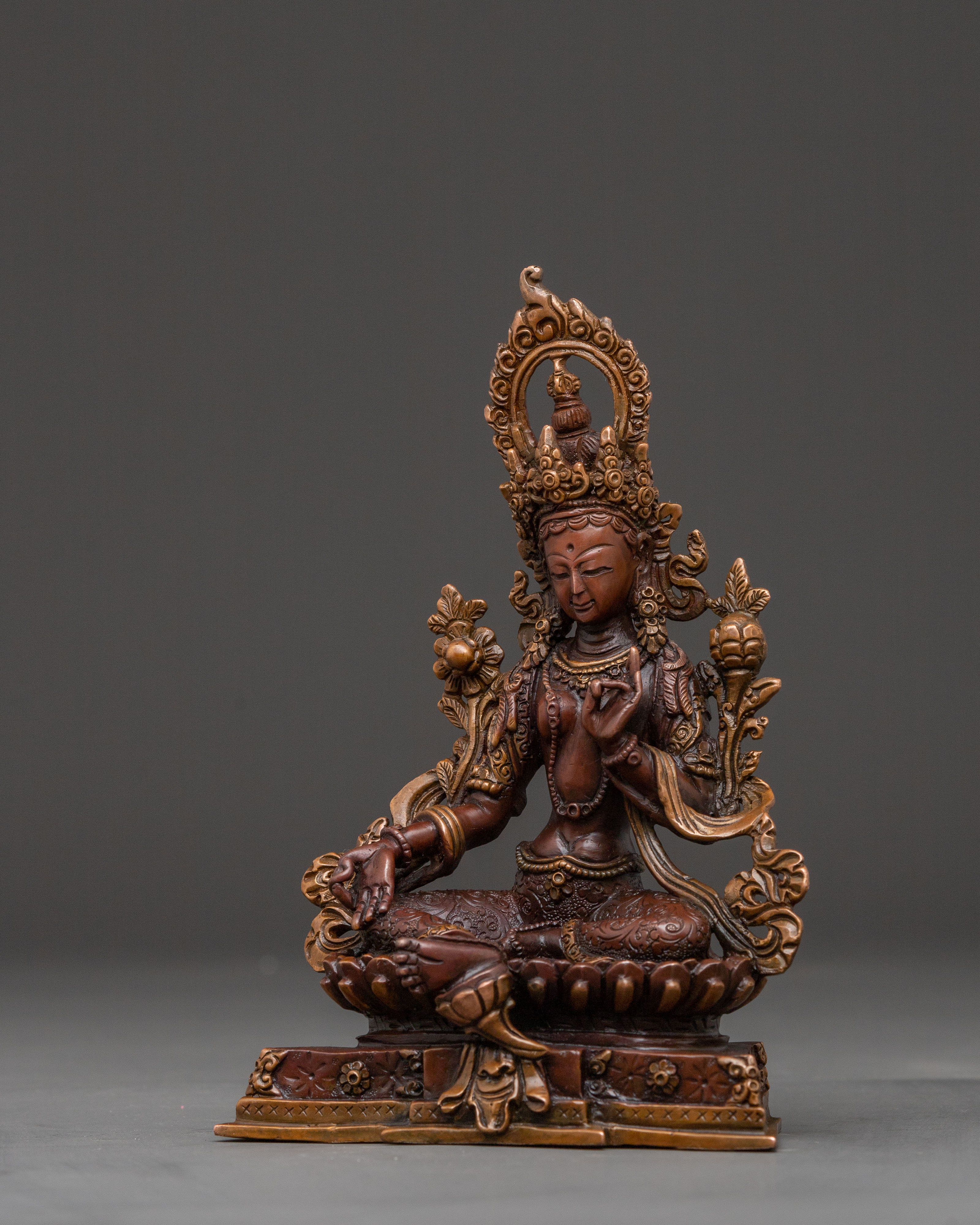 Green Tara Healing Protection Statue - Oxidized Copper Sculpture