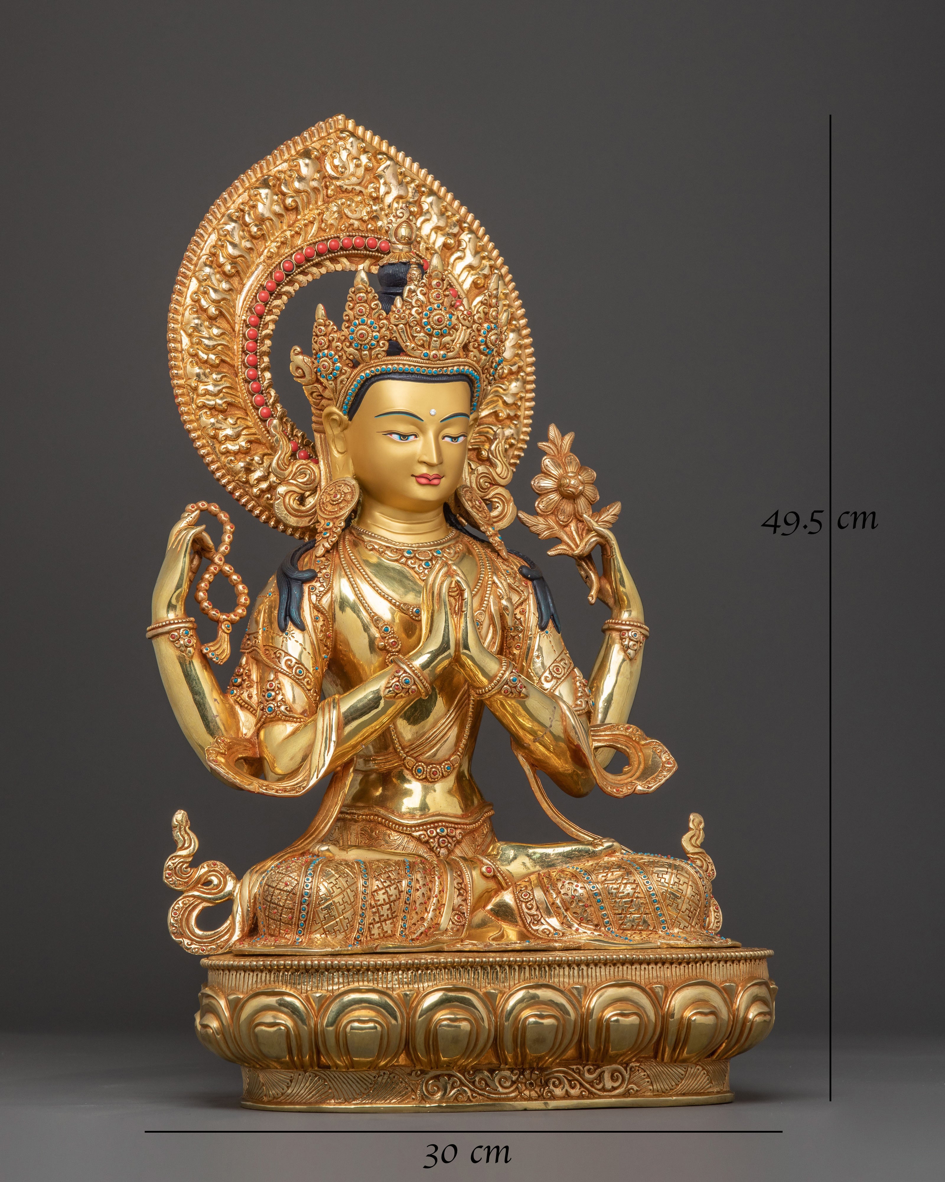 24k Gold Gilded Chenrezig Sacred Statue — Handcrafted Splendor