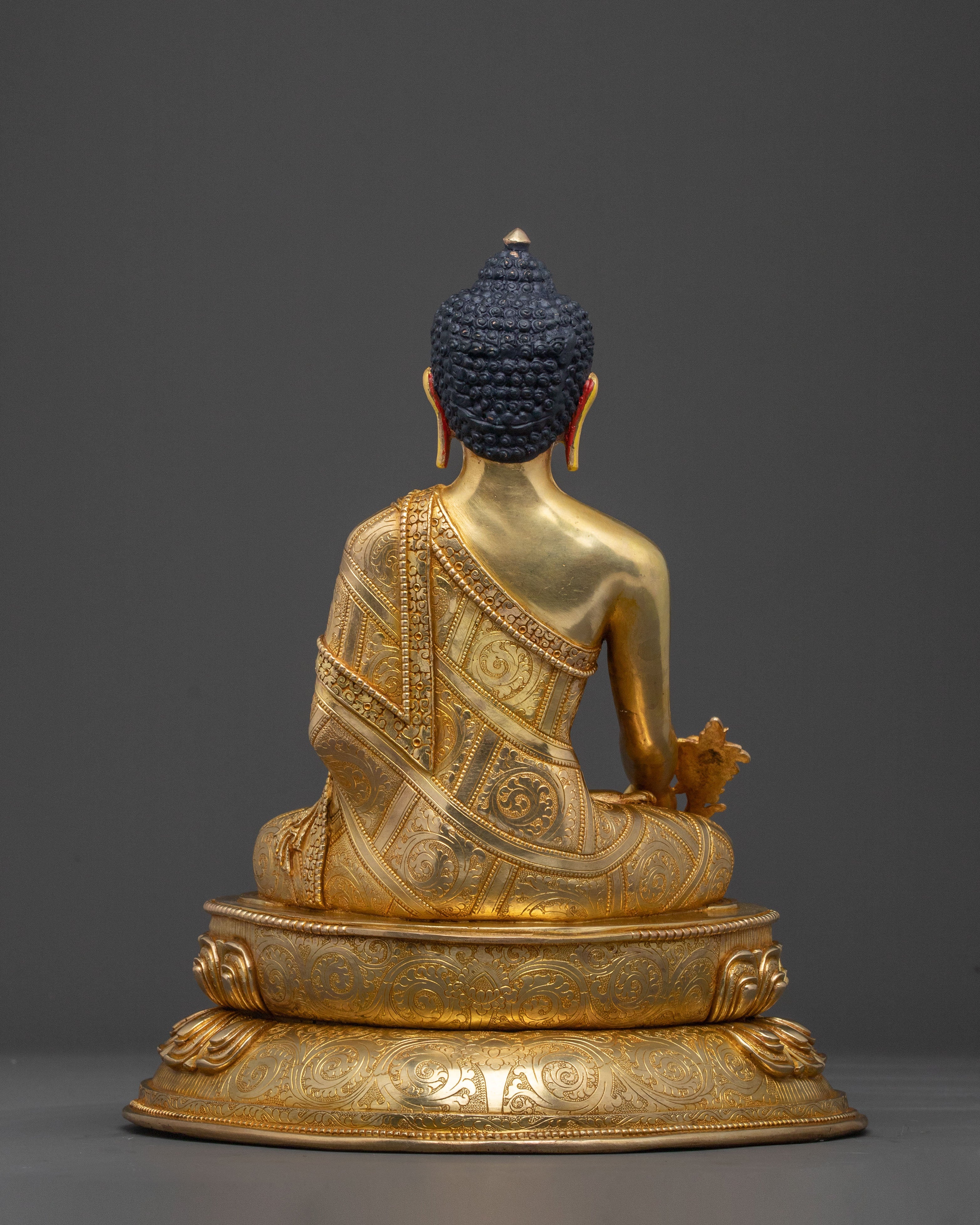 Medicine Buddha Divine Statue: Hand-Gilded Copper Art