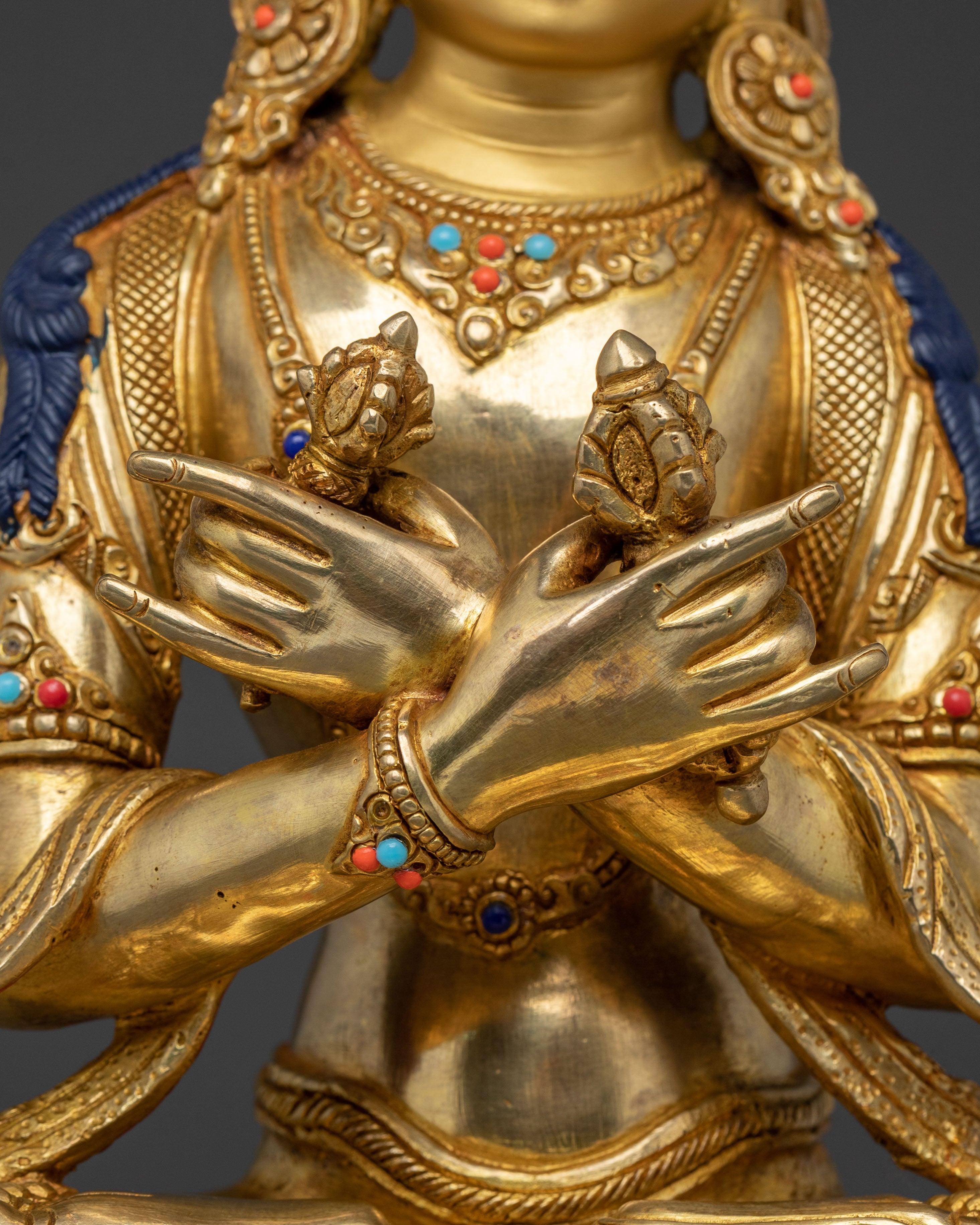 Vajradhara Statue: 24K Gold Gilded Sacred Figurine