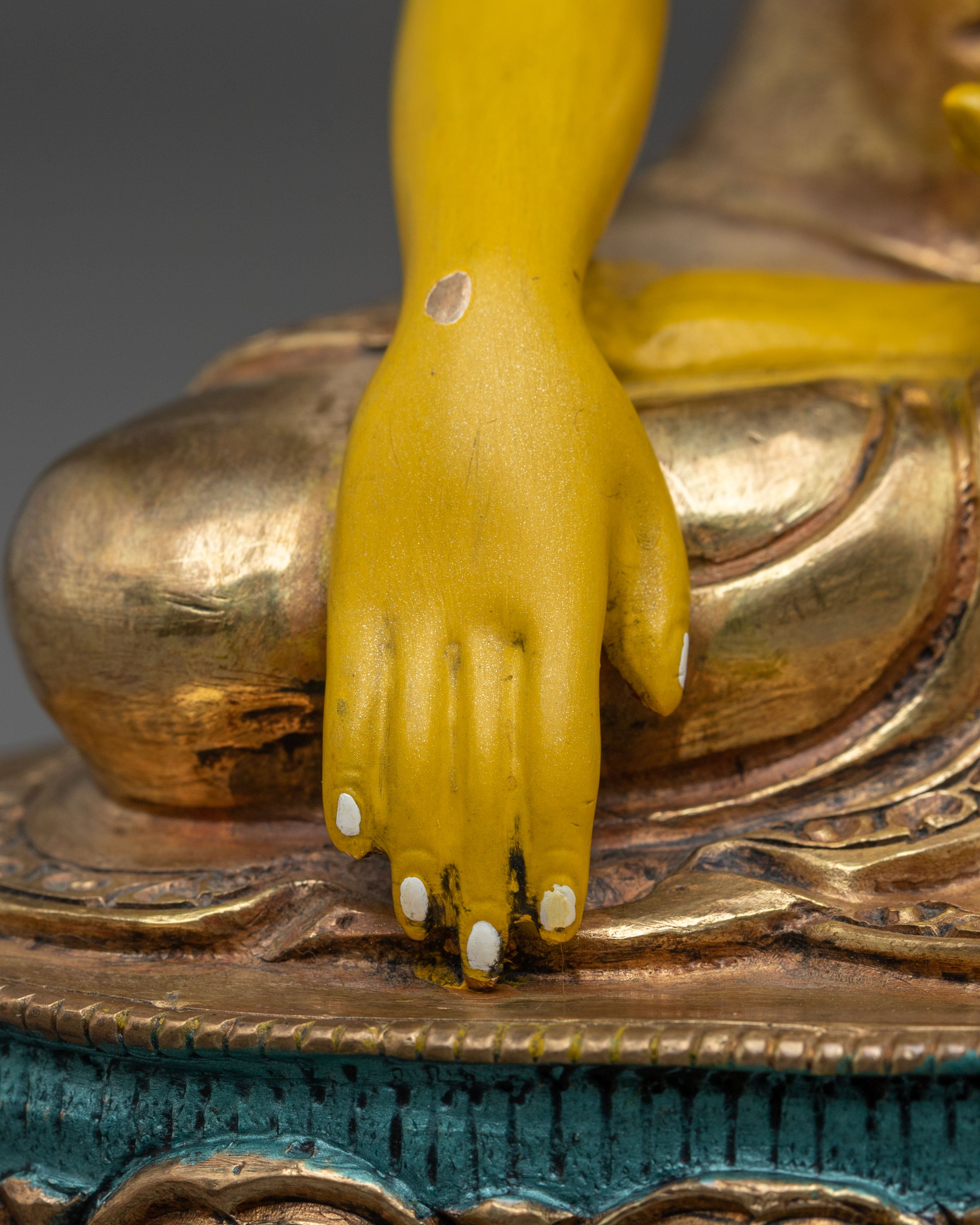 Historical Buddha Shakyamuni Meditation Sculpture in 24K Gold