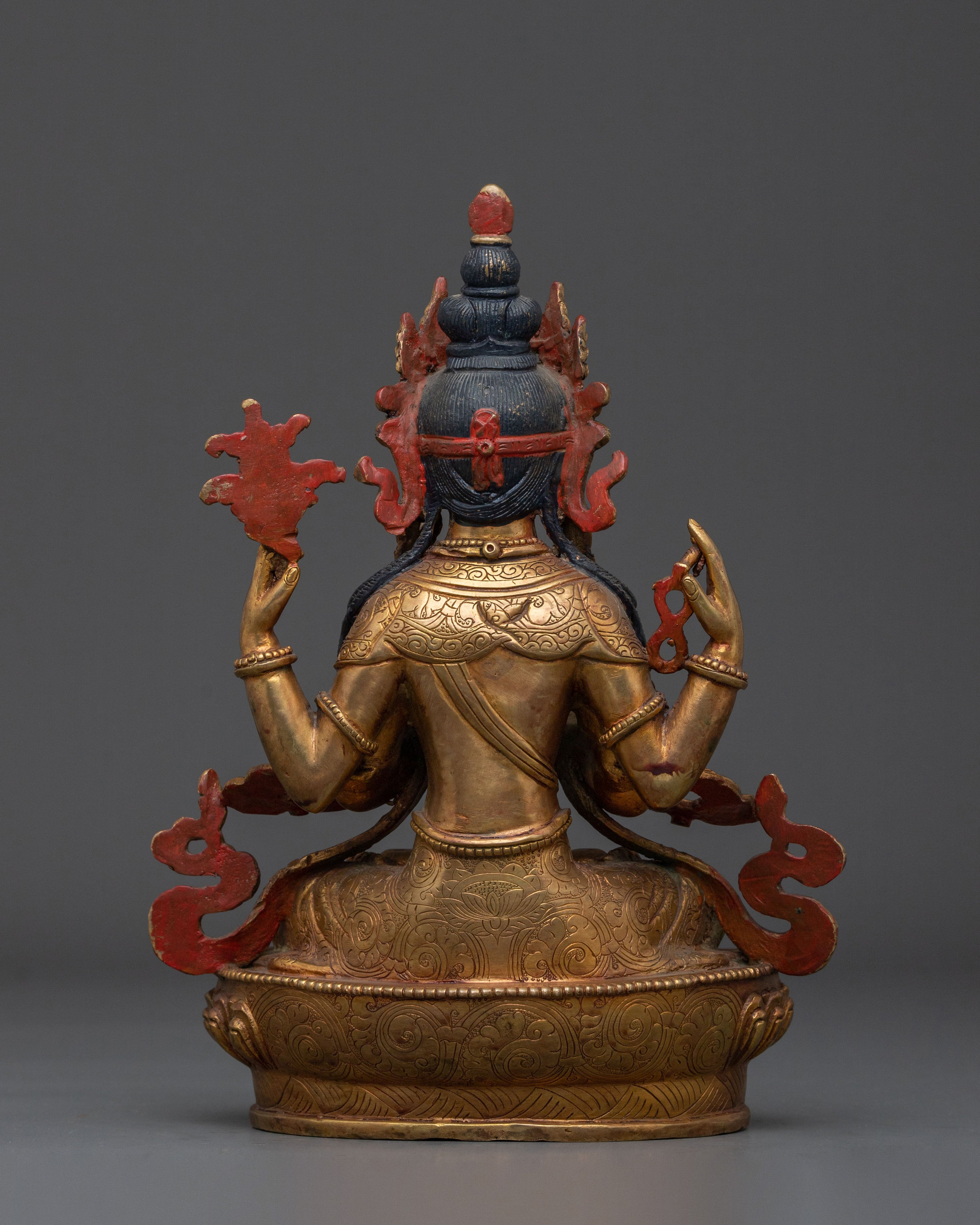 Chenrezig Fire Gold Gilded Figurine | 24K Gold Compassion Statue