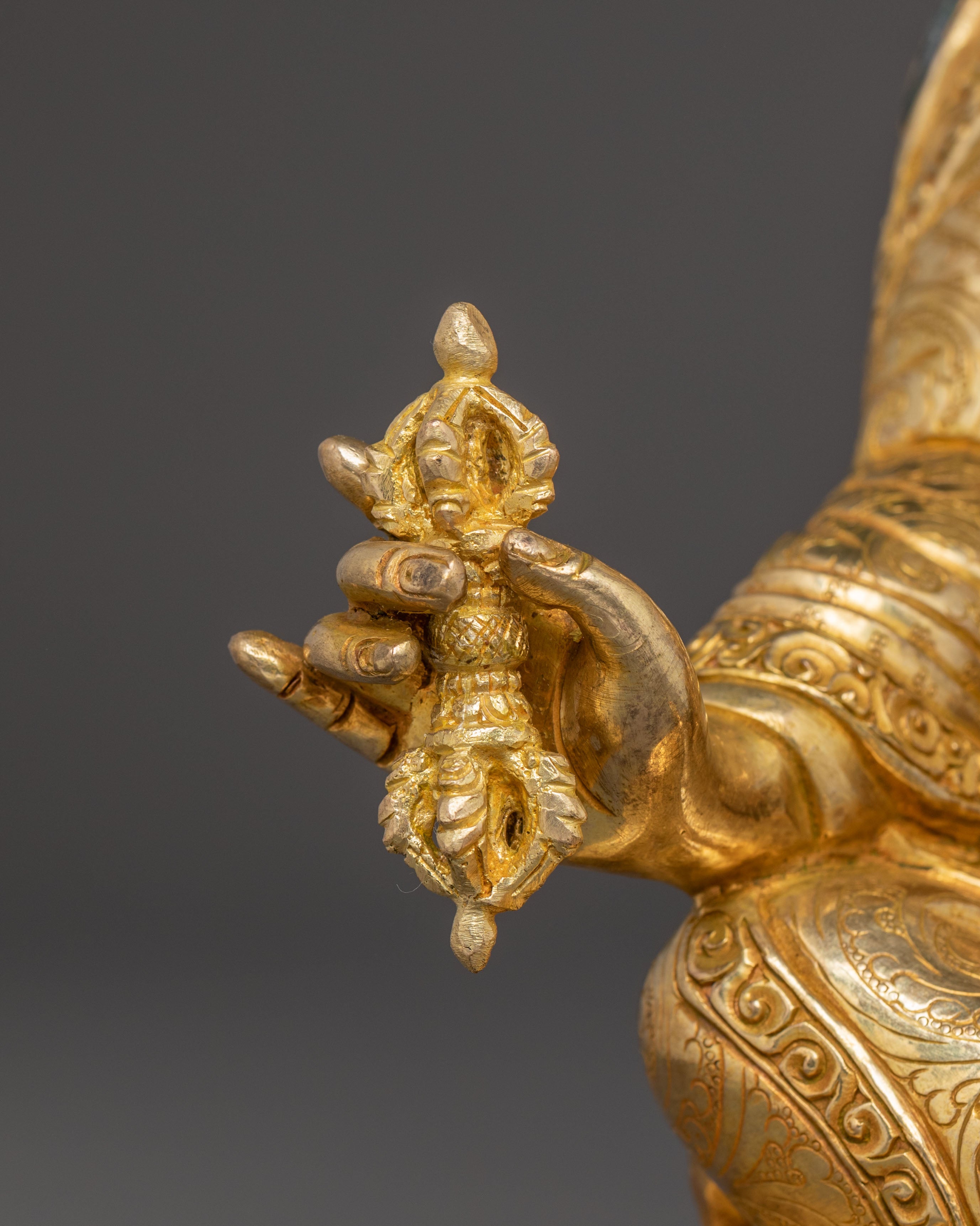 Golden Guru Rinpoche Handcrafted Statue | Tibetan Buddhist Art