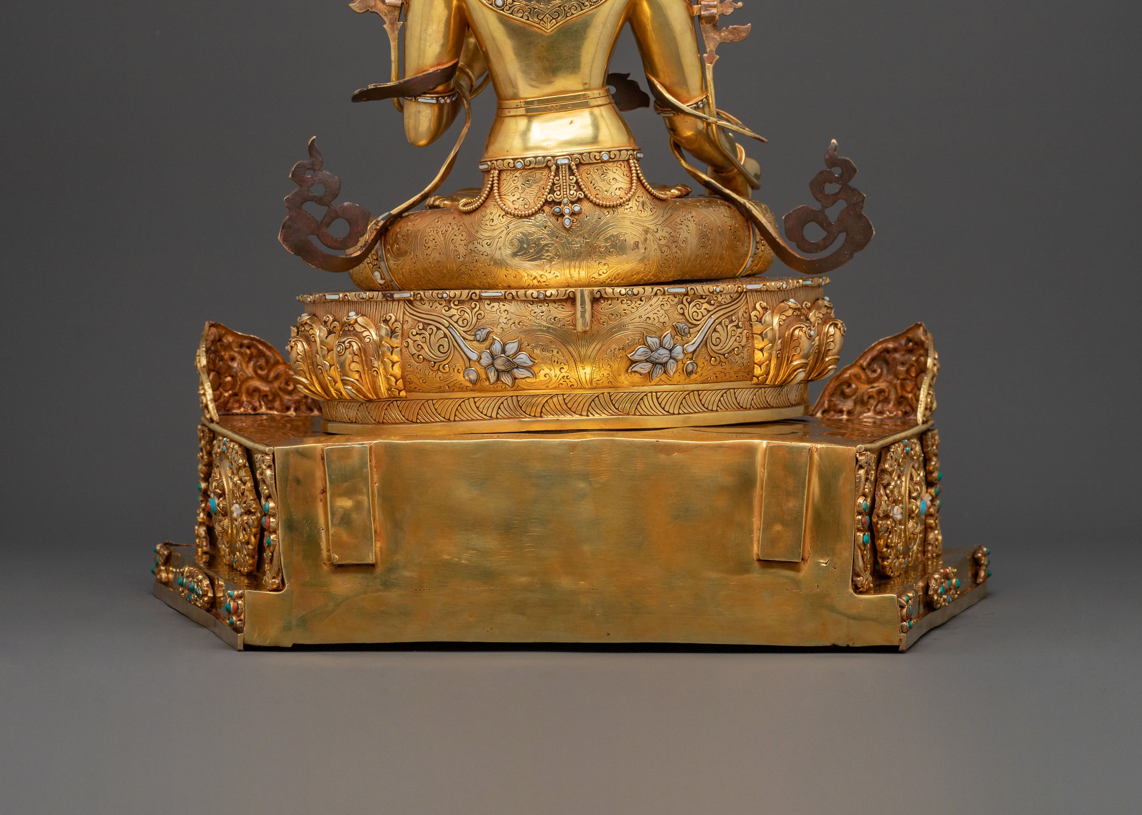 Exquisite 24K Gold Gilded White Tara Statue Seated on Throne