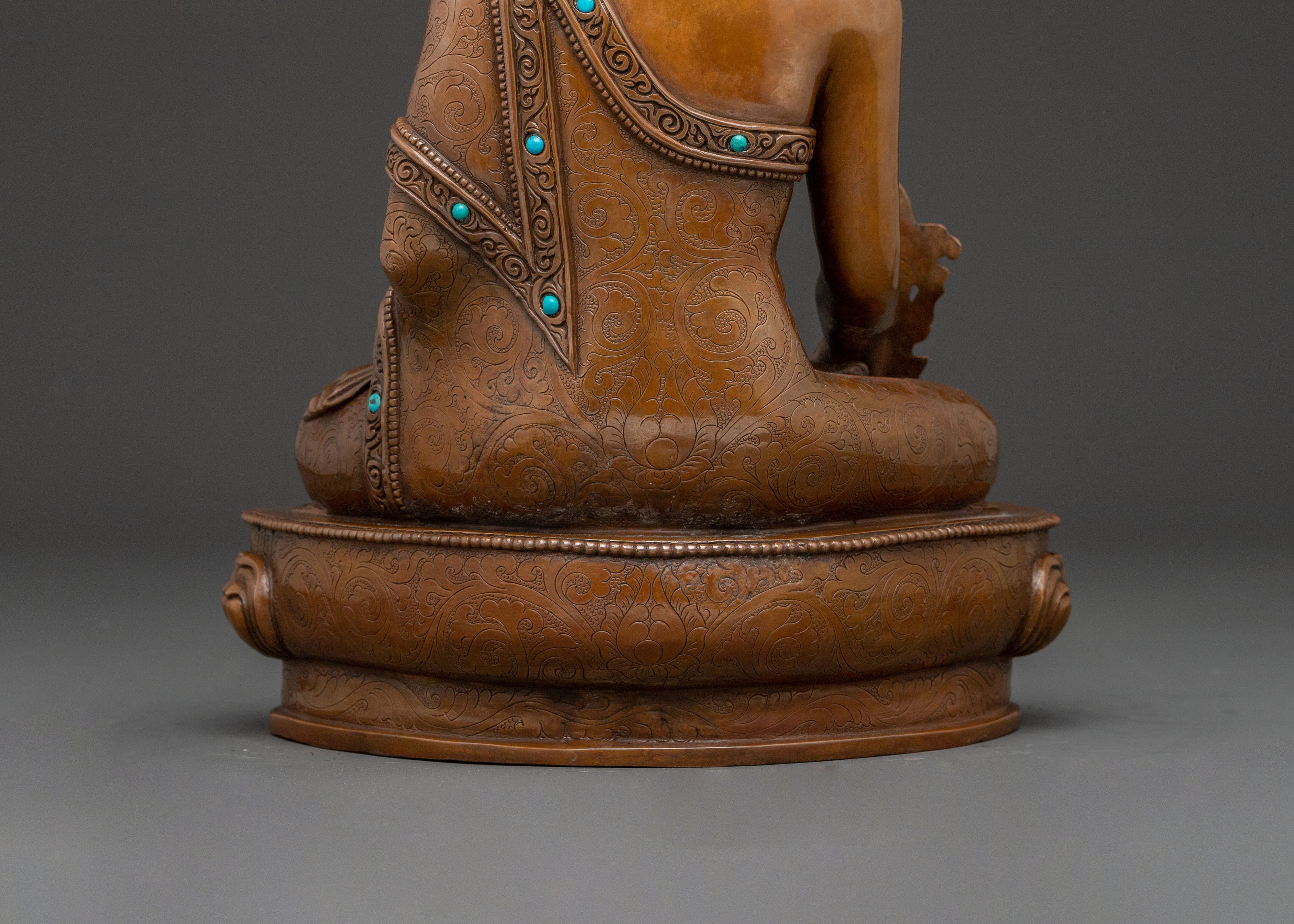 Medicine Buddha Statue: Oxidized Copper Healer Buddha Sculpture