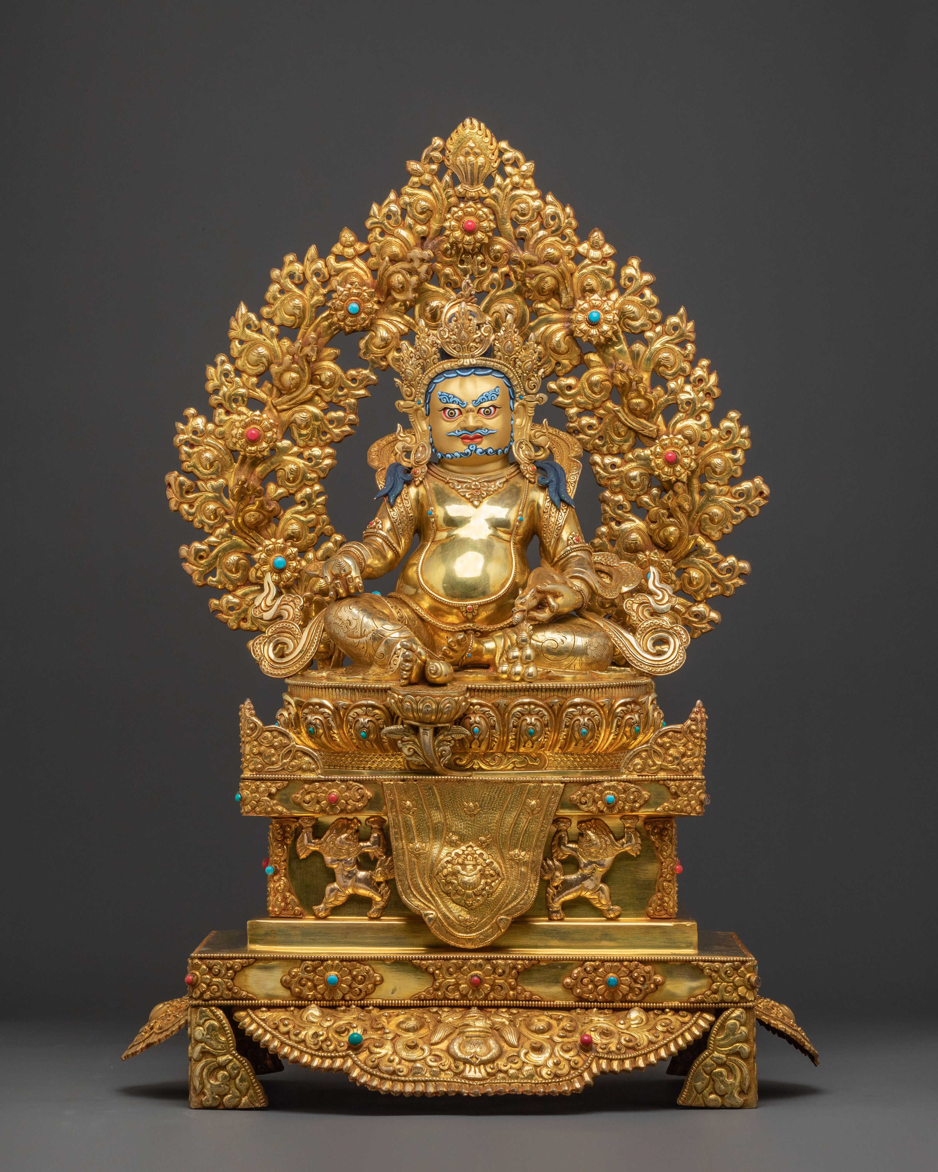 Handcrafted Dzambala Statue on Throne | Buddhist God of Wealth