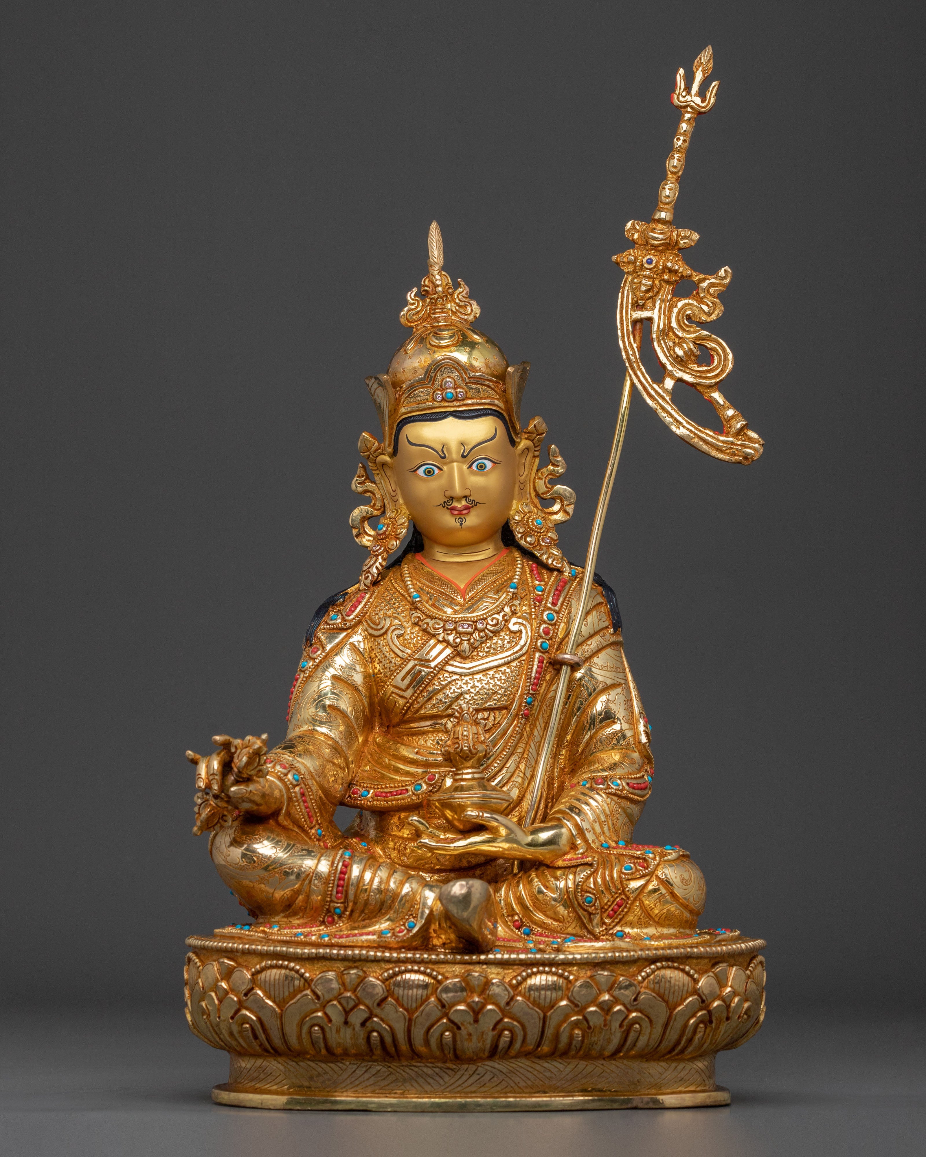Guru Rinpoche Tibetan Figurine | 24K Gold Gilded Statue
