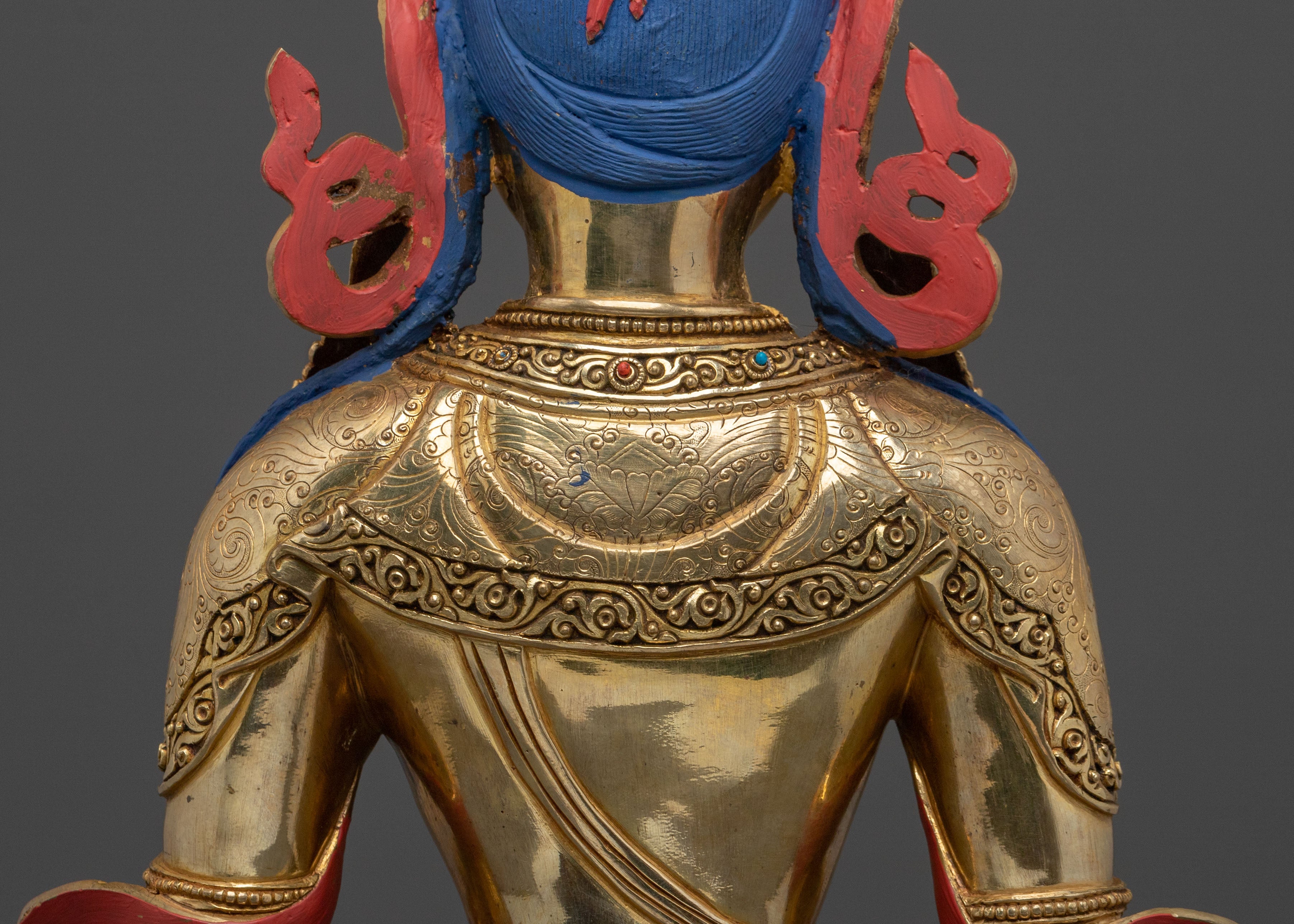 Tibetan Amitayus Traditional Sculpture in 24K Gold