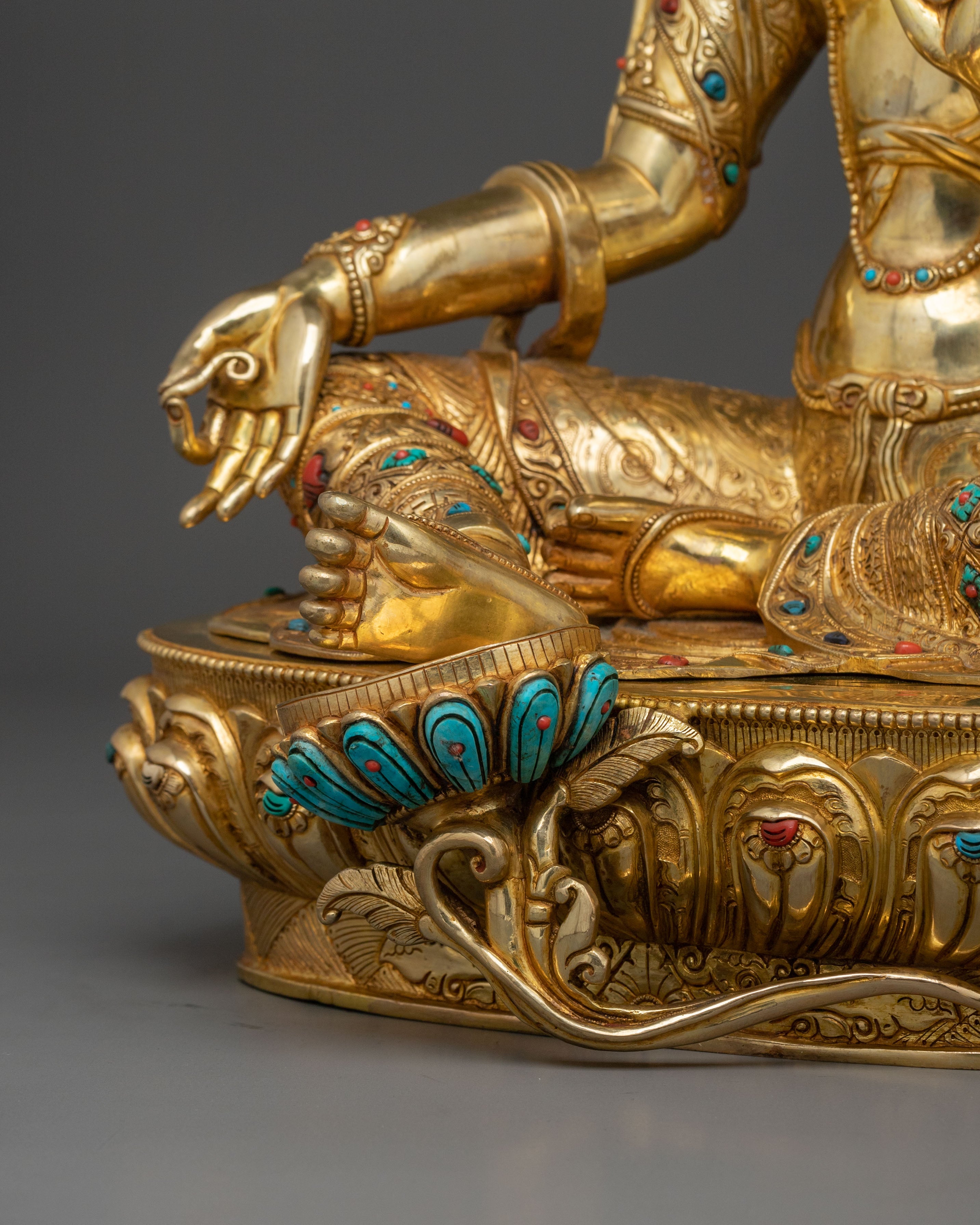 Green Tara Hand Carved Sacred Statue with 24K Gold Glided