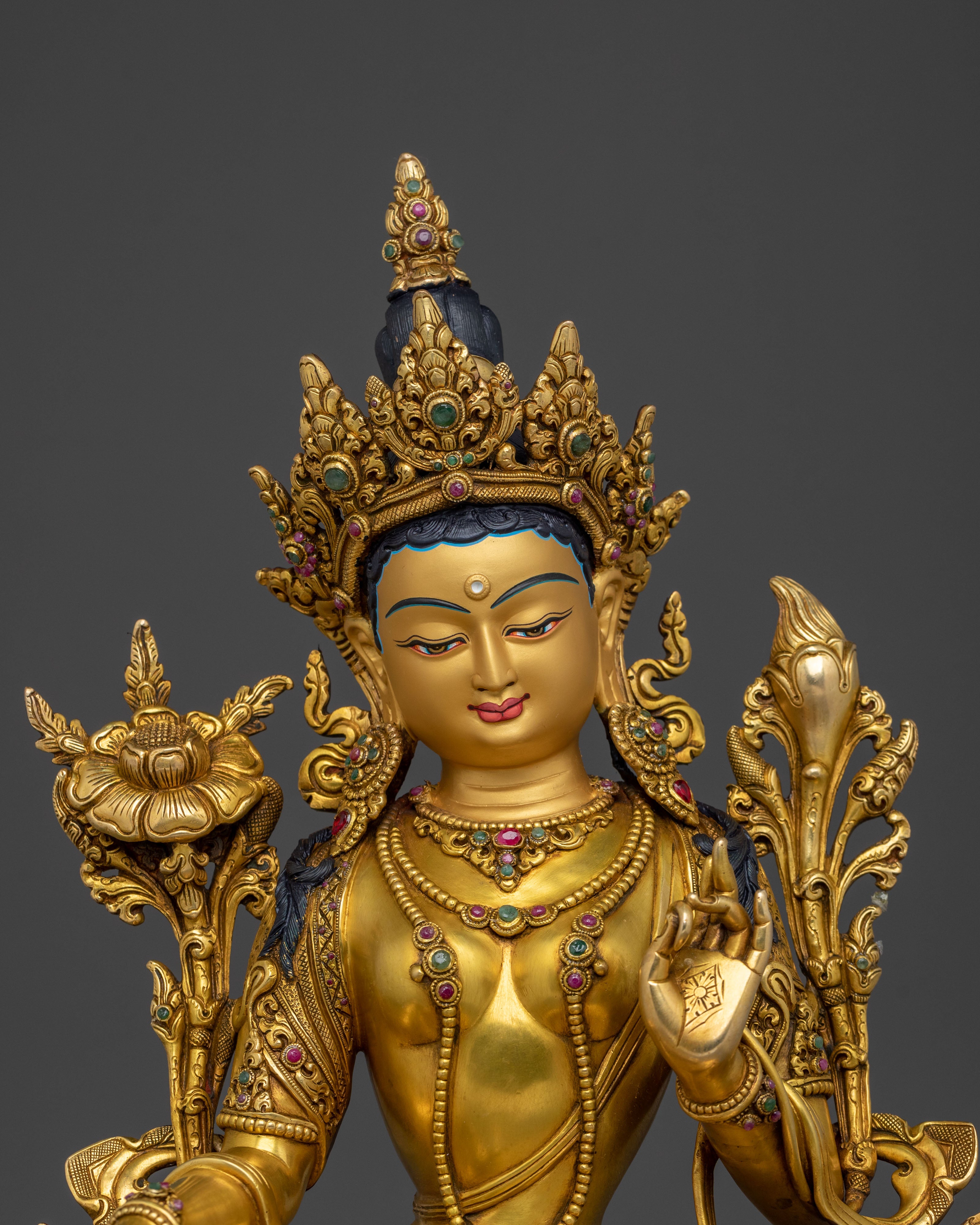 Green Tara 24K Gold Gilded Statue | Mother of all Buddhas