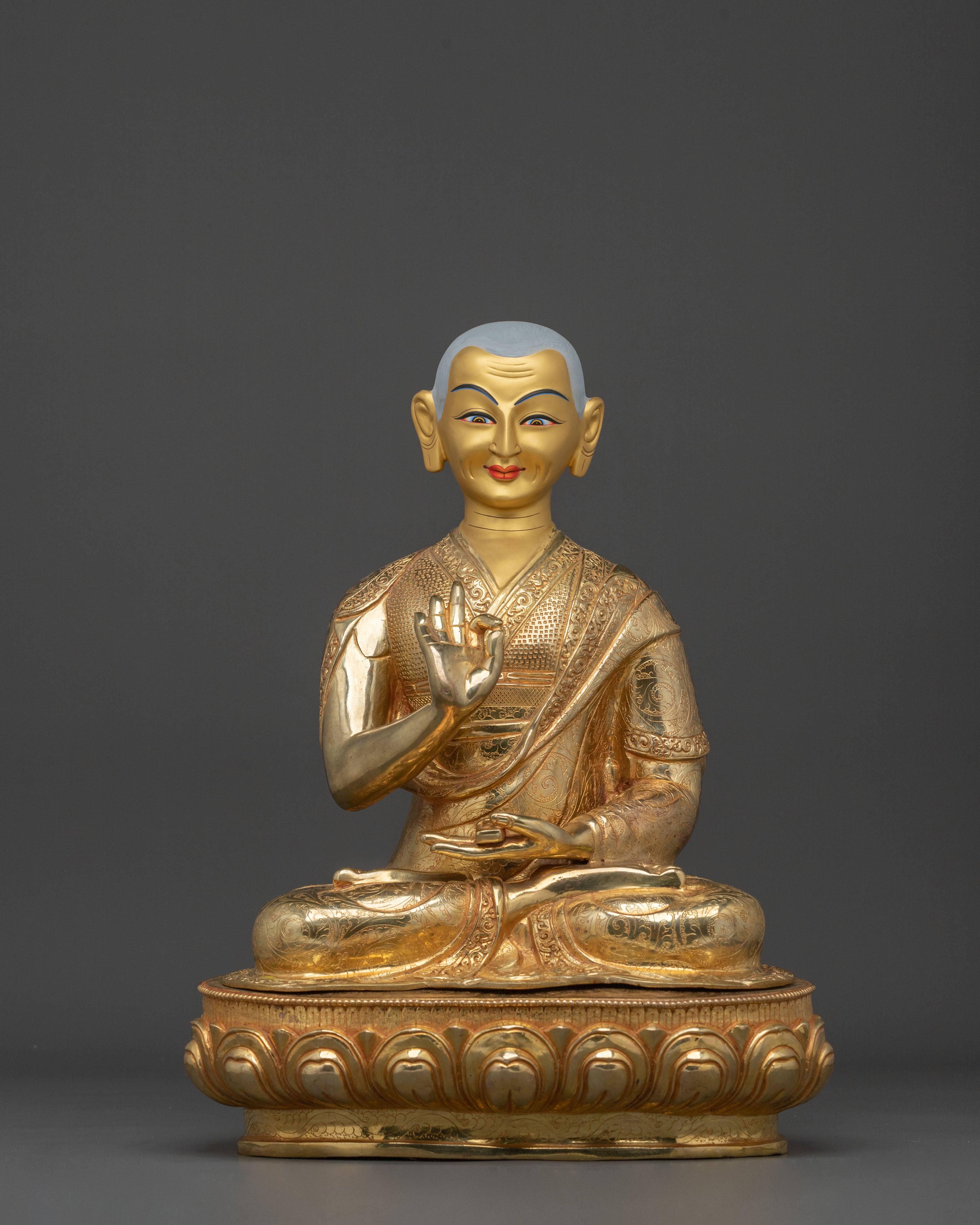 Tsongkhapa with Disciples Golden Statue Set | Buddhist Sculpture for Wisdom