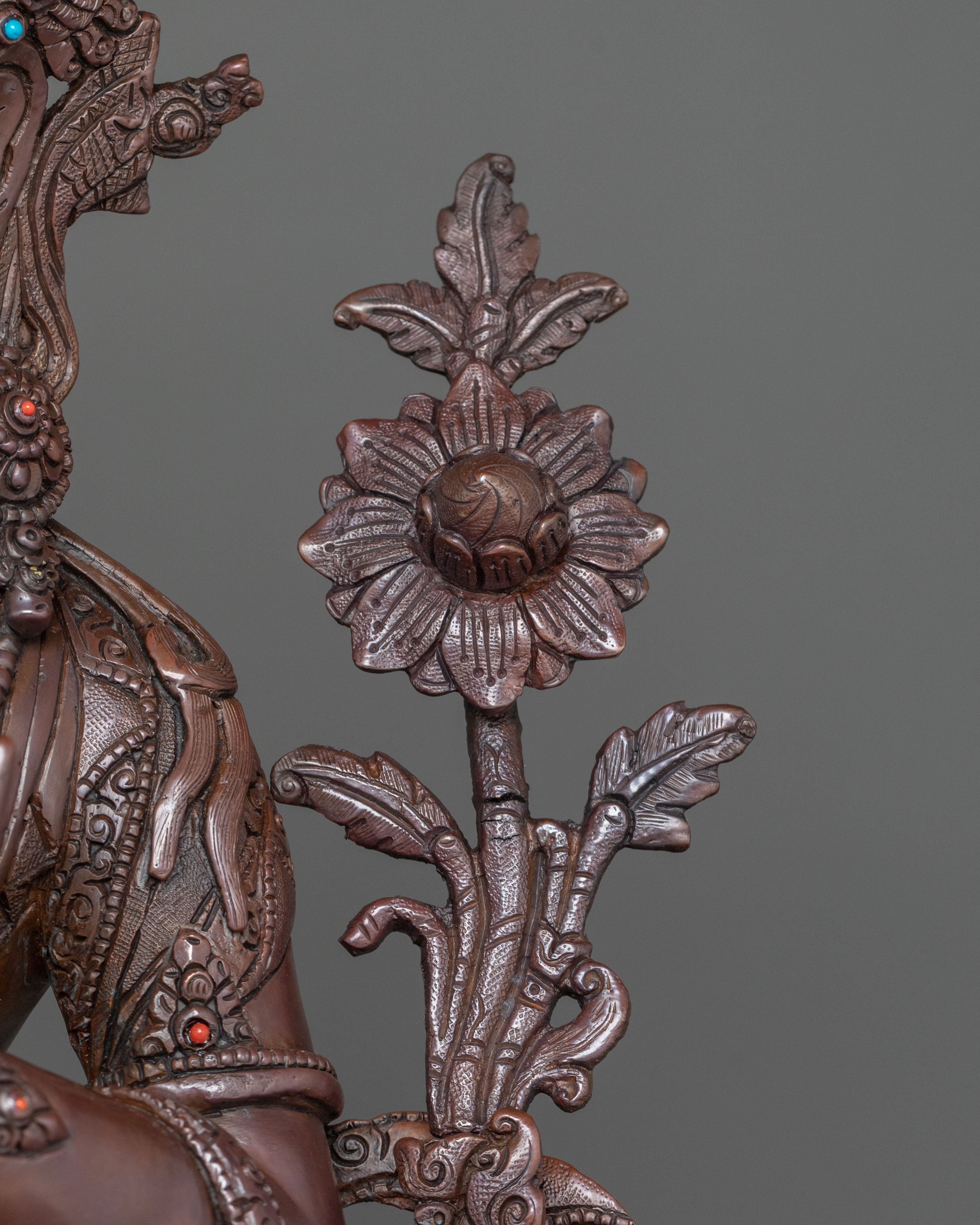 Green Tara Statue | Serene Oxidized Copper Guardian