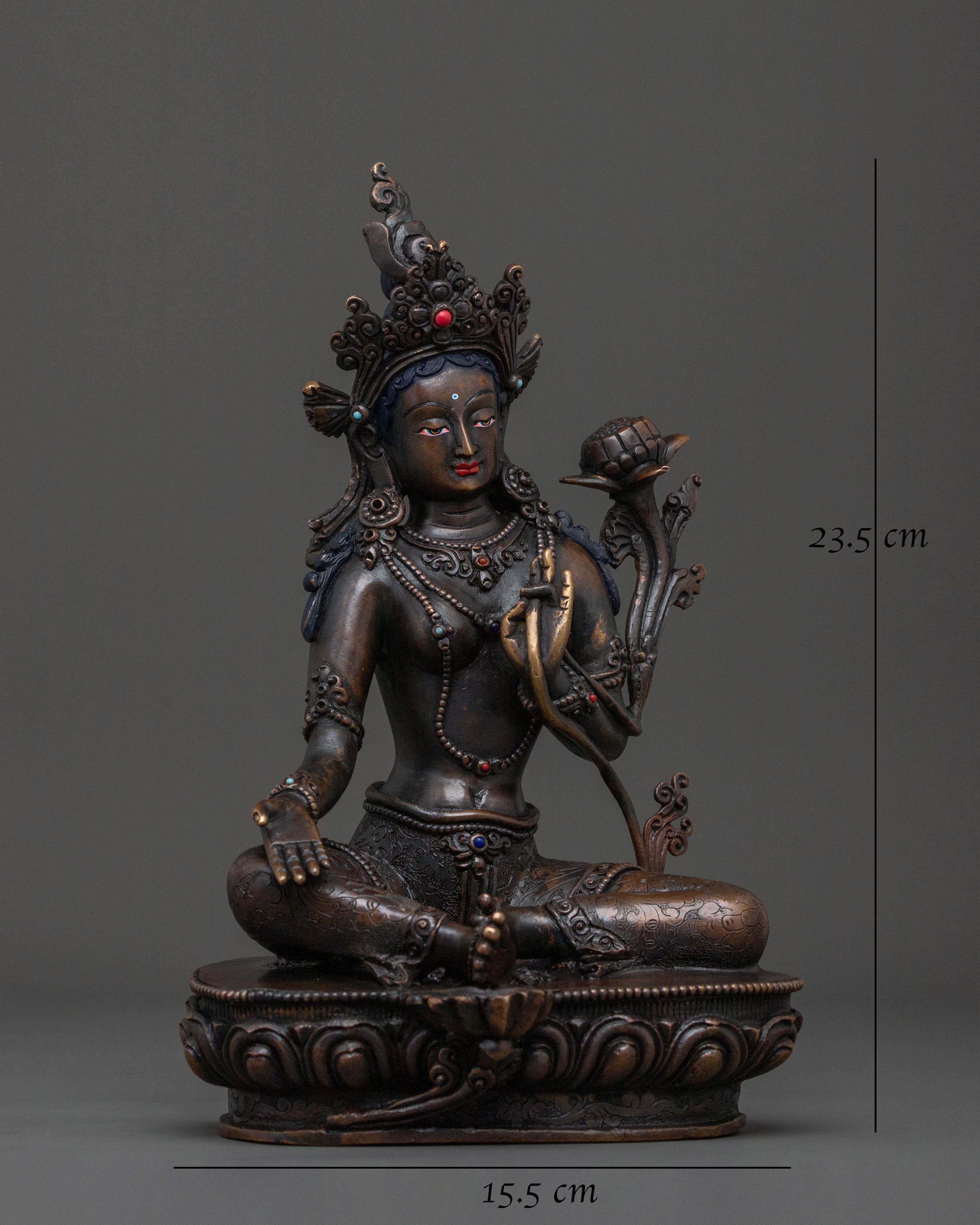 Green Tara Sculpture | Oxidized Copper Goddess