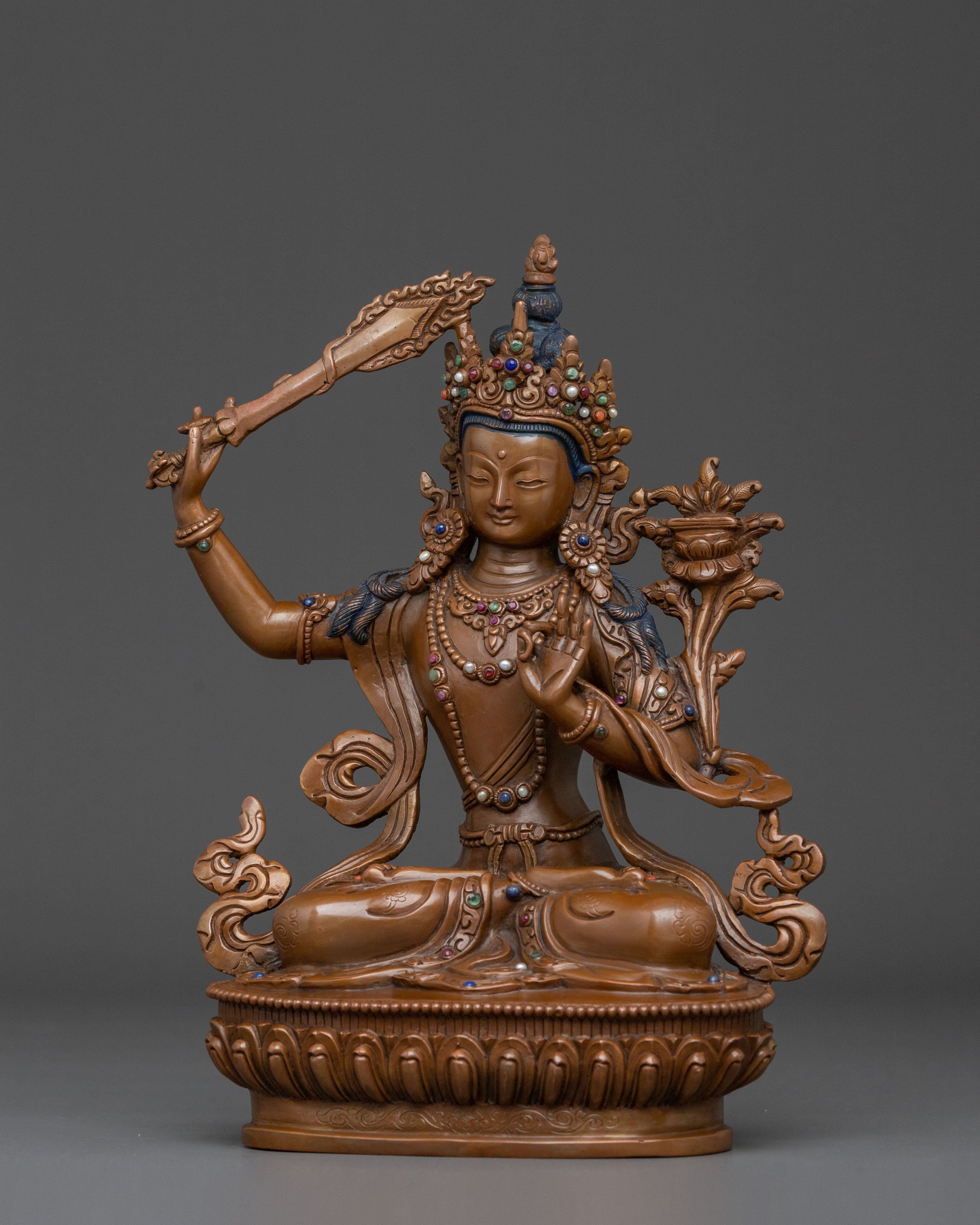 Manjughoṣa Oxidized Copper Statue | Tibetan Buddhist Deity