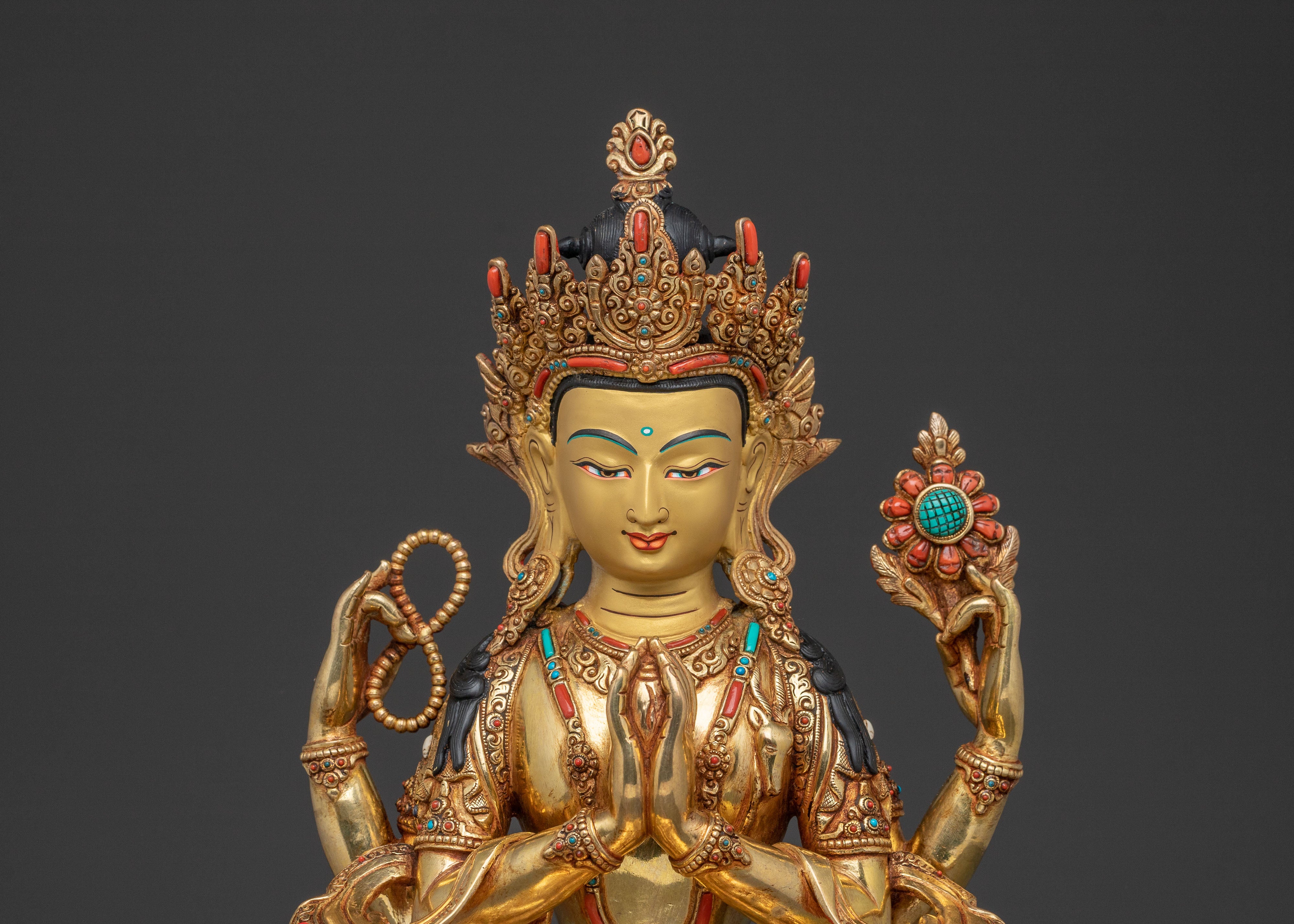 Chenrezig Altar Statue - 24K Gold Gilded