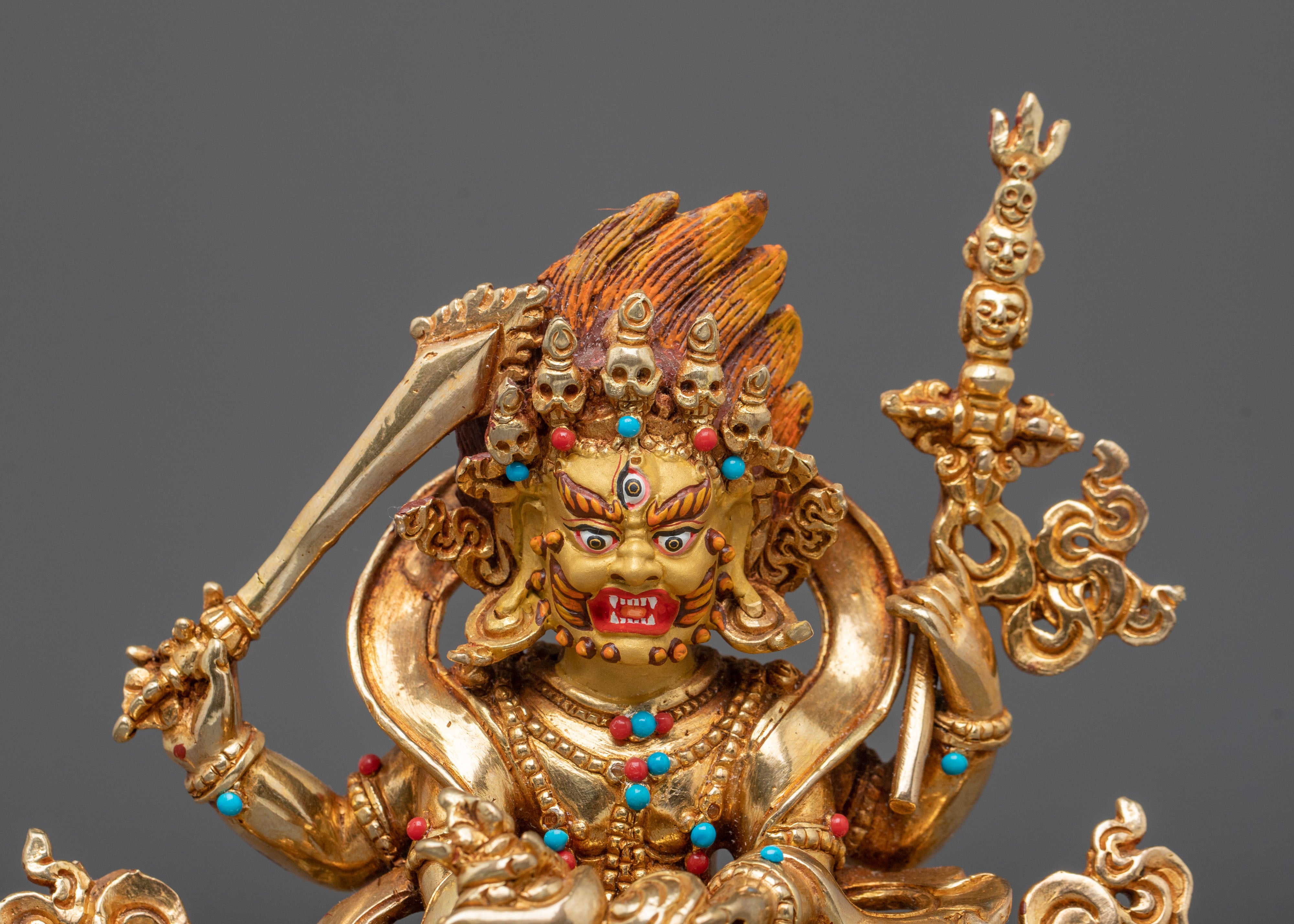 Four-Armed Mahakala Statue: Wrathful Protector of Dharma