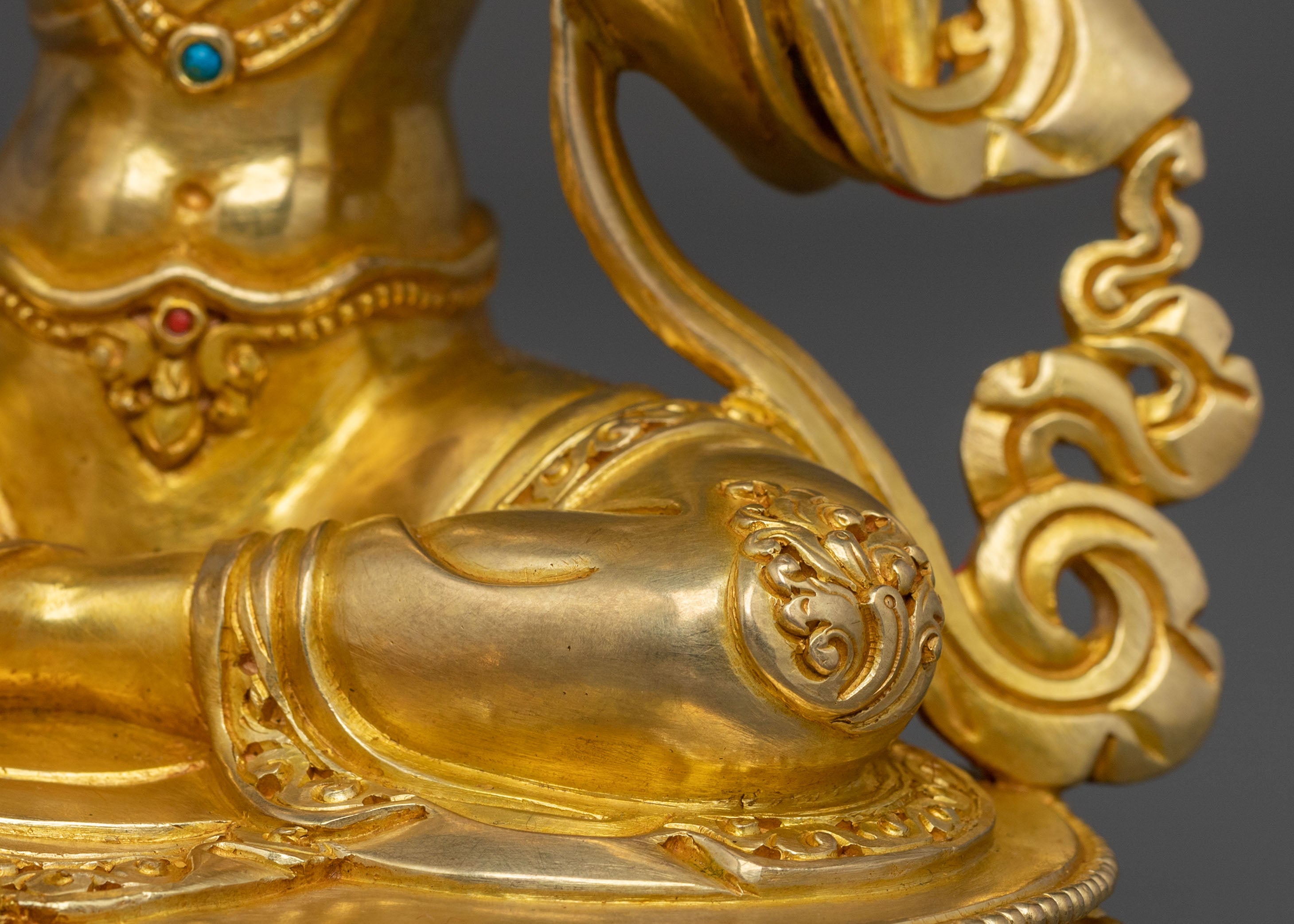 Handcrafted Green Tara Figure with 24K Gold Gilding
