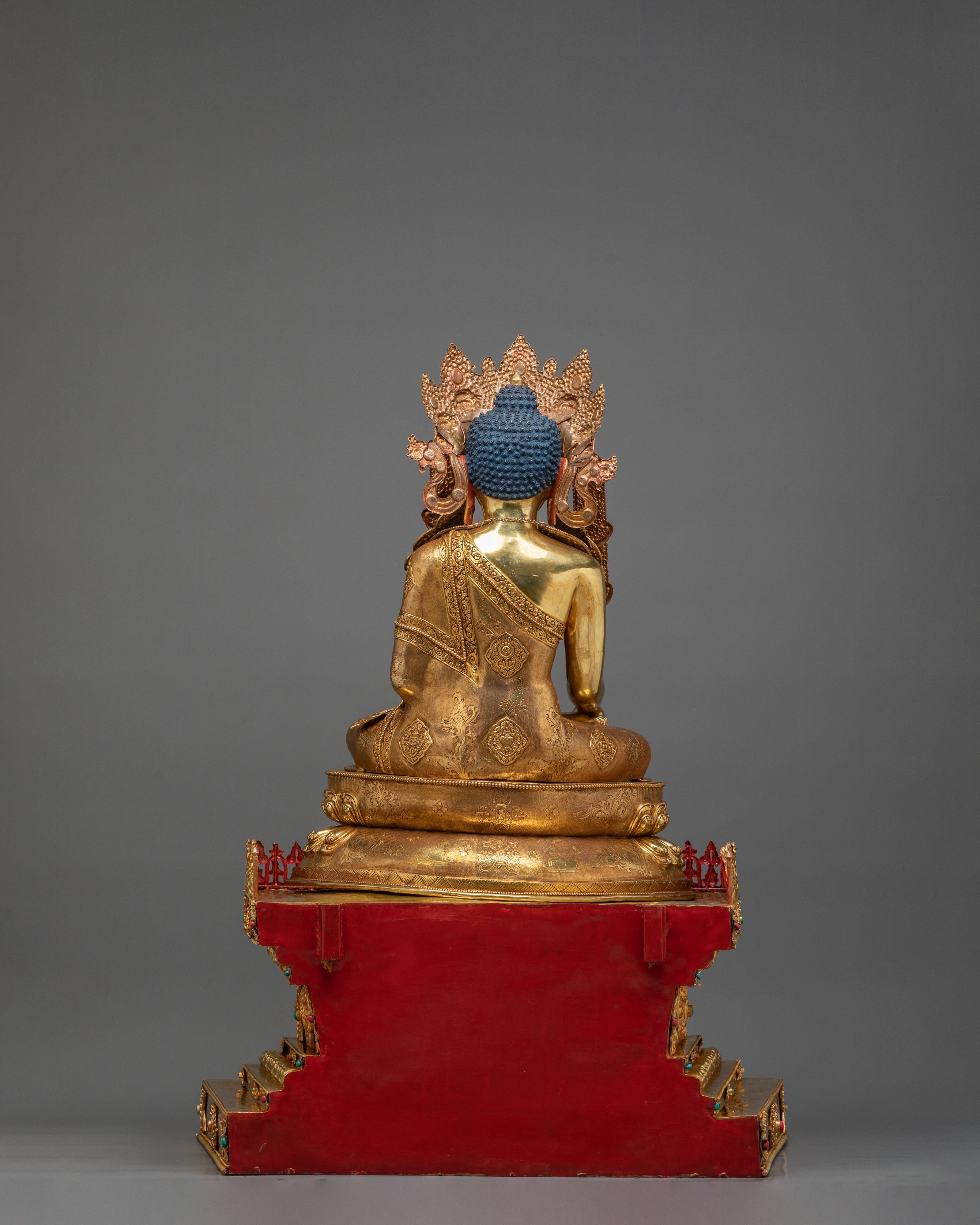 Crown Shakyamuni Buddha Golden Figurine on Throne