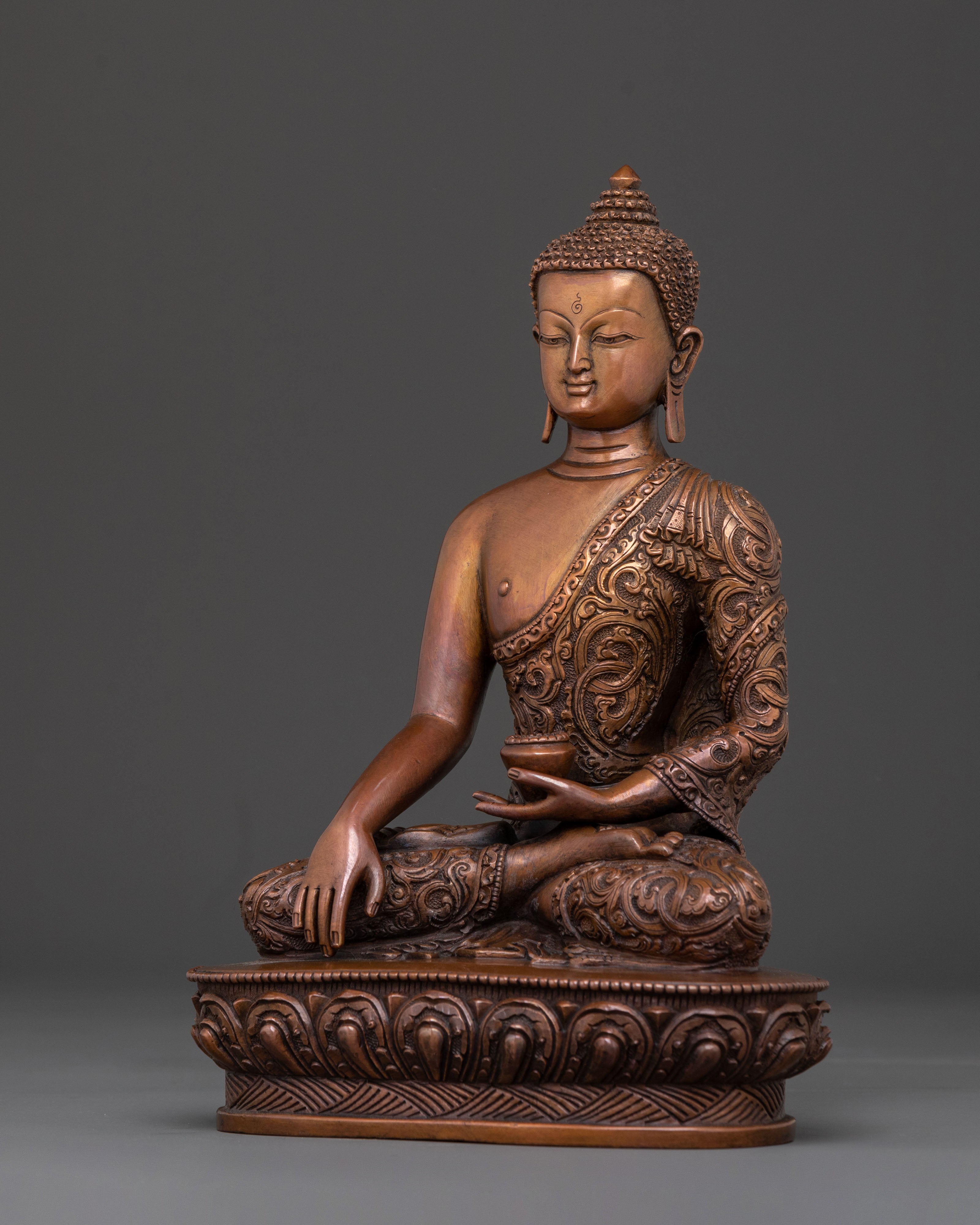 Handcrafted Peaceful Icon Shakyamuni Buddha in Oxidized Copper