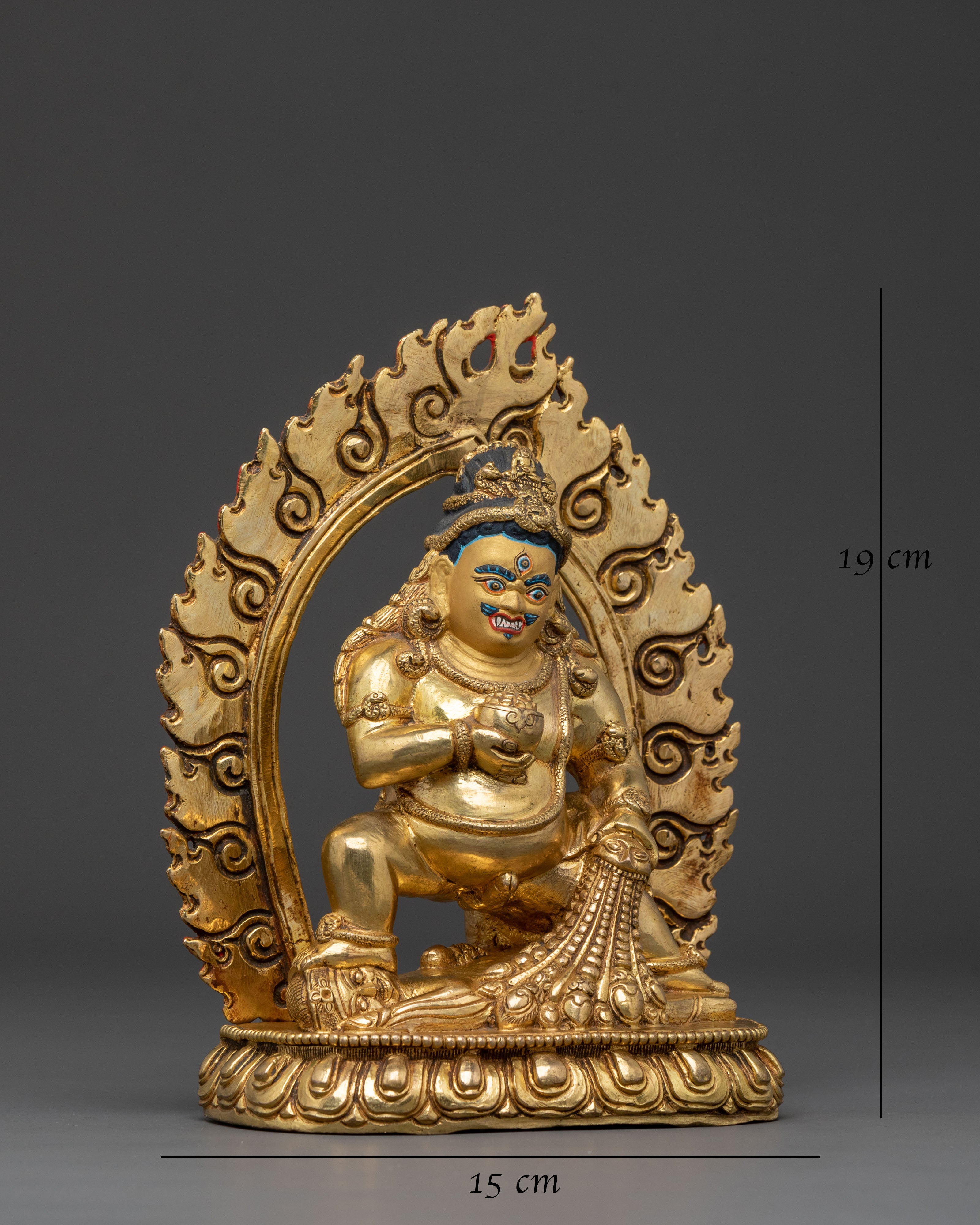 Black Dzambhala Statue: 24K Gold Gilded Guardian