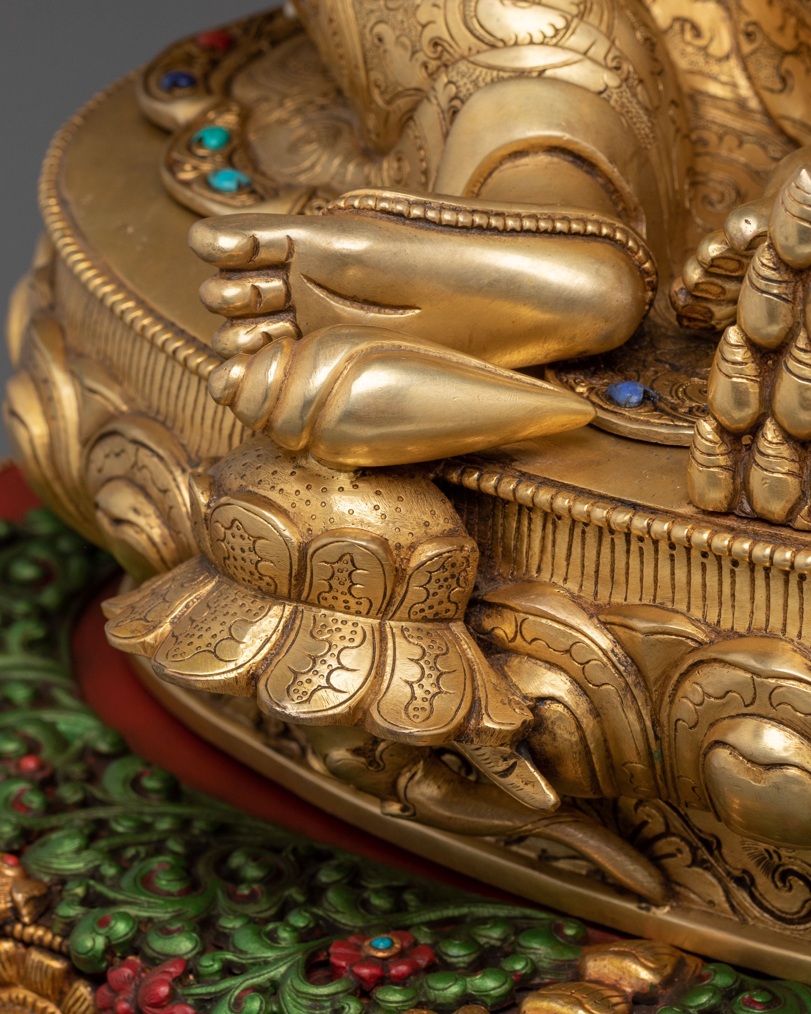 Dzambhala Statue on a Throne | Fire Gold Gilded Figurine