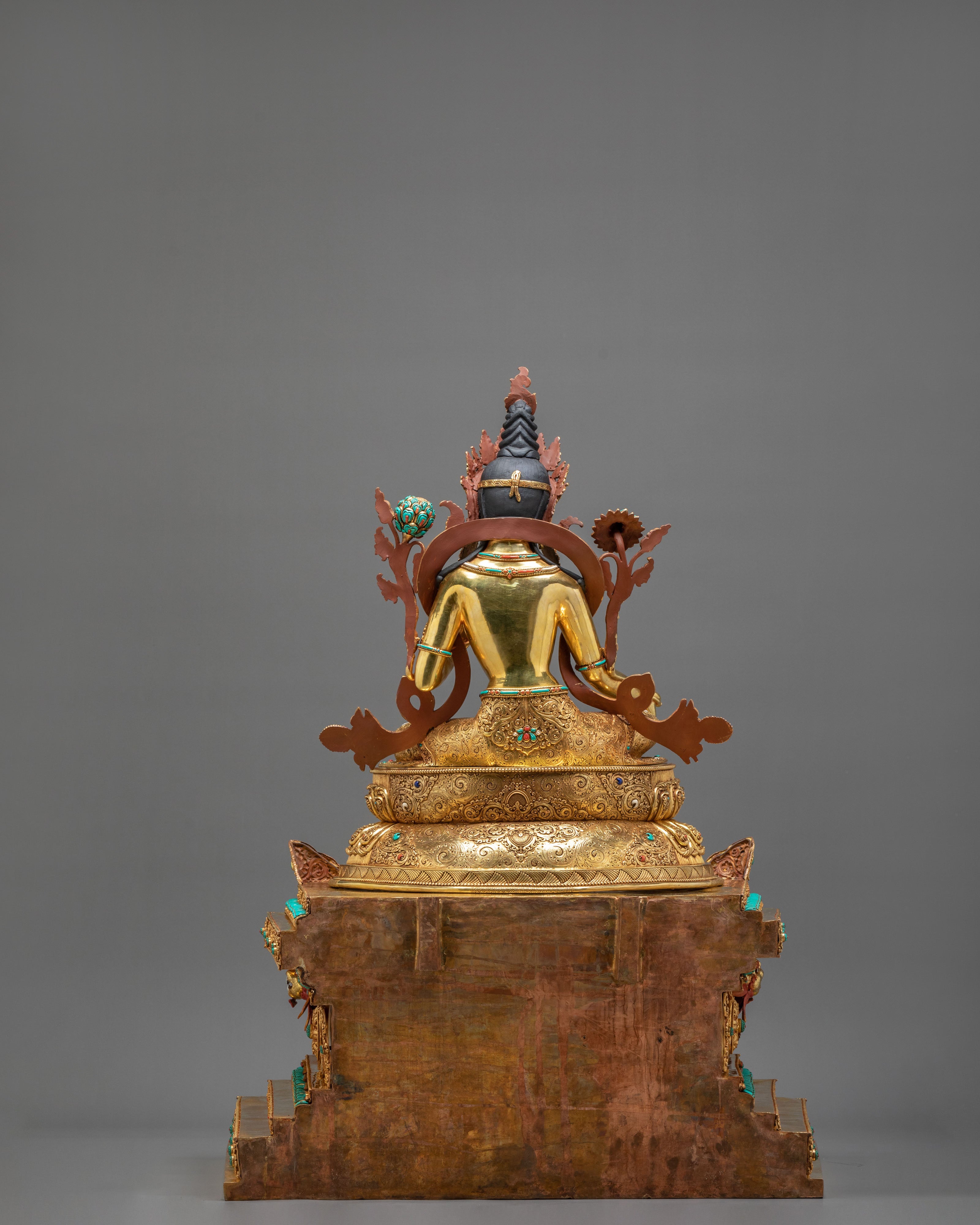 Green Tara Figurine on Throne | Buddhist Goddess Copper Statue