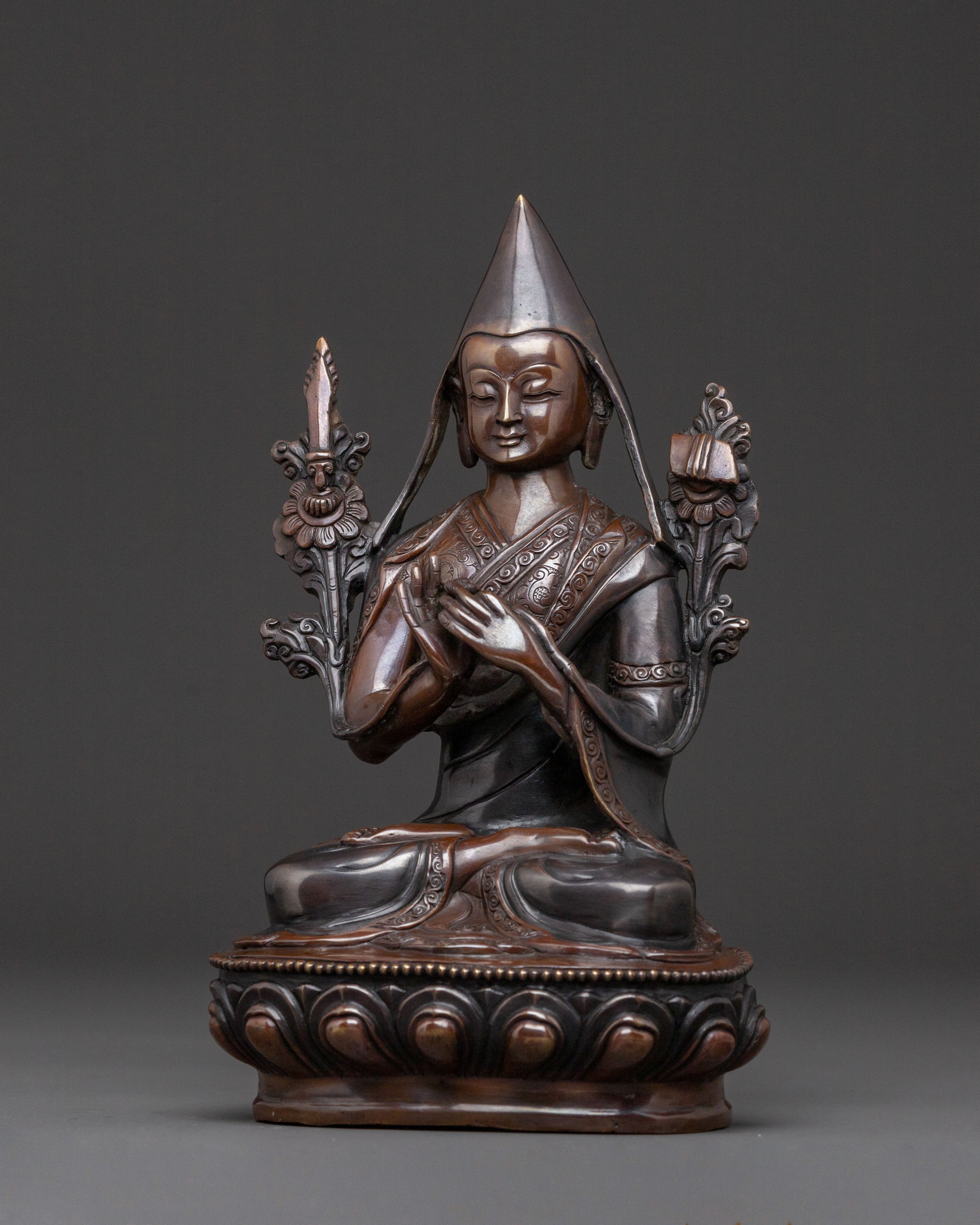 Tsongkhapa with Disciples Oxidized Copper Statue