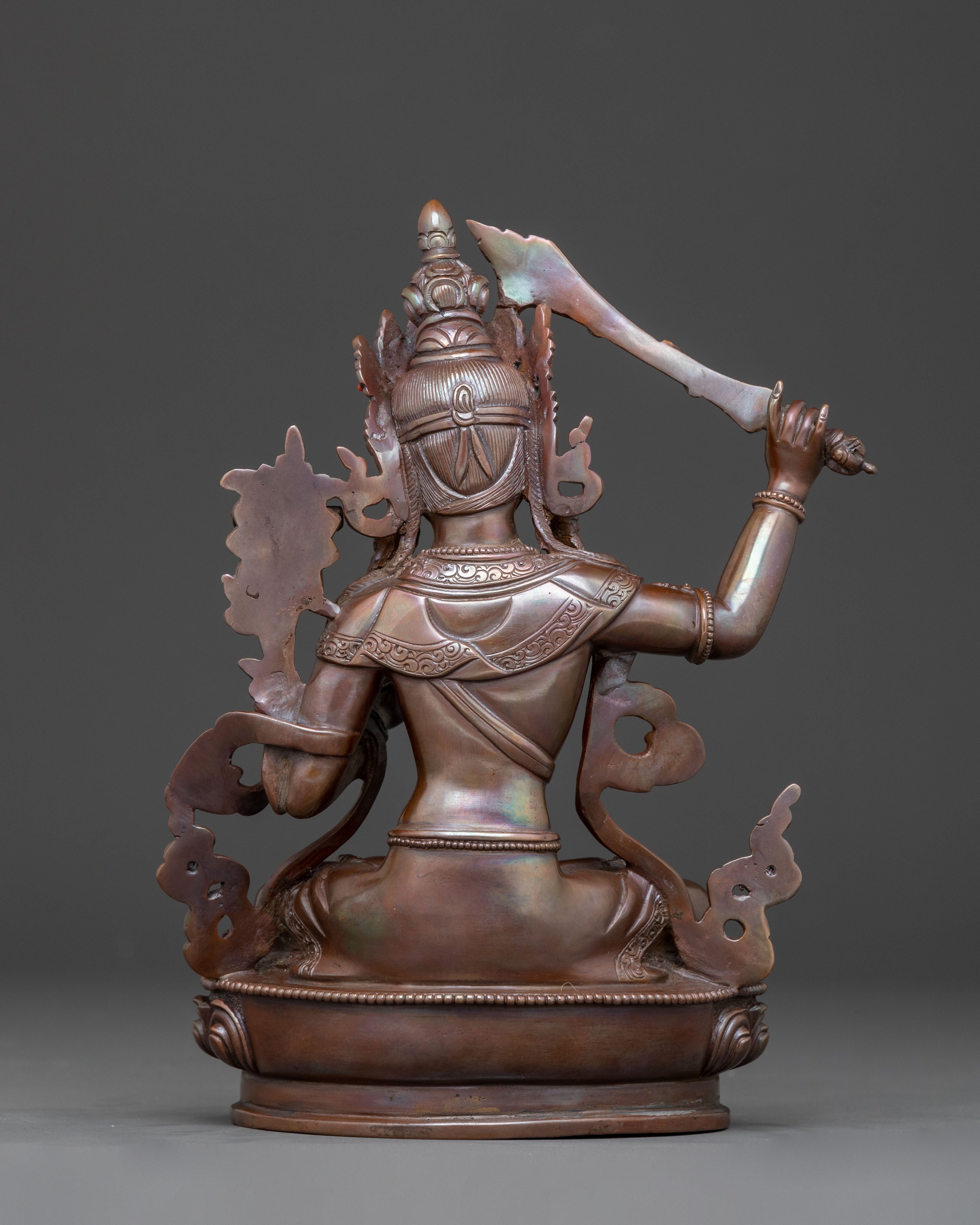 Manjushri Sword of Wisdom Statue - Oxidized Copper Art