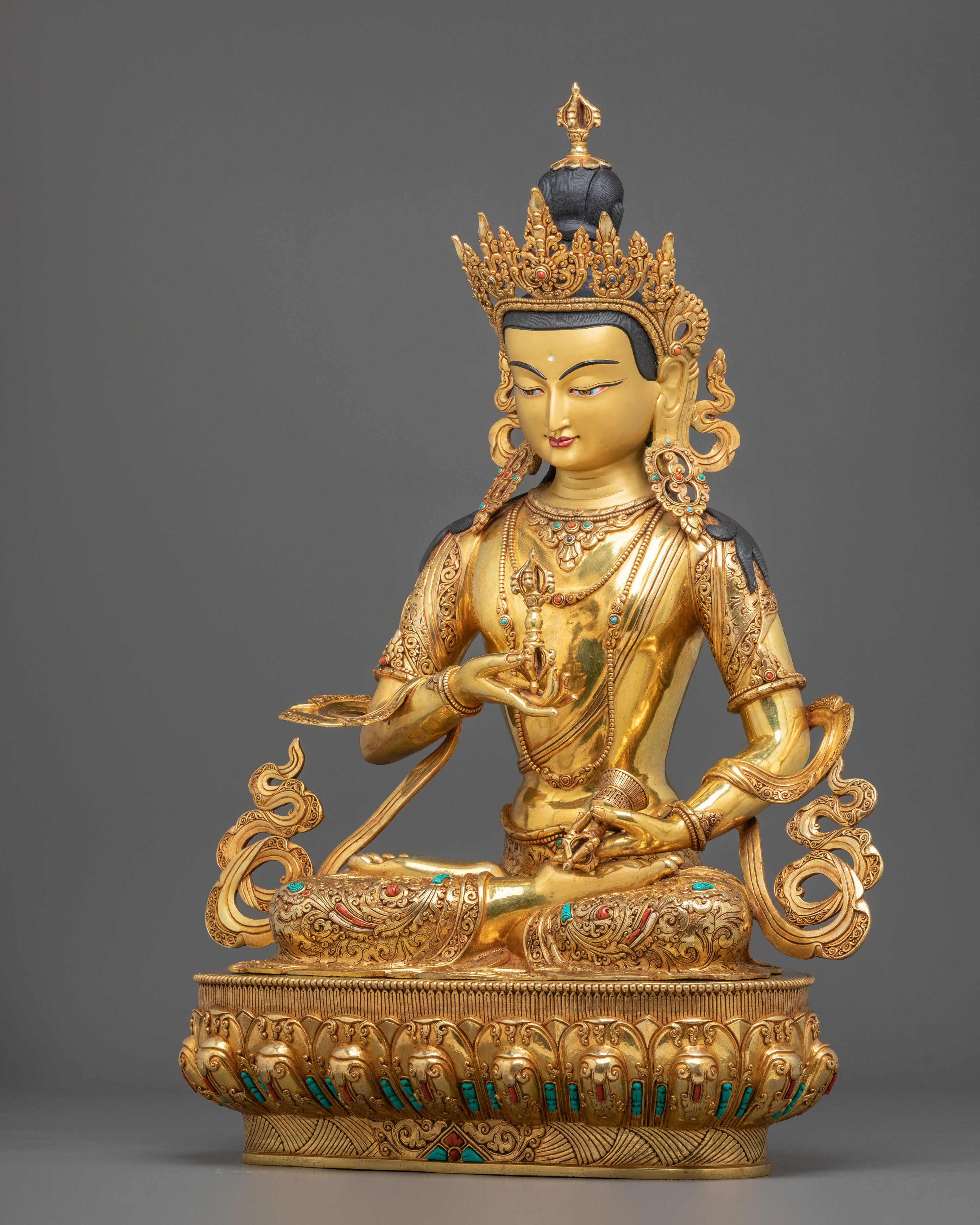 Vajrasattva Statue | Gemstones Adorned 24K Gold Gilded Figurine