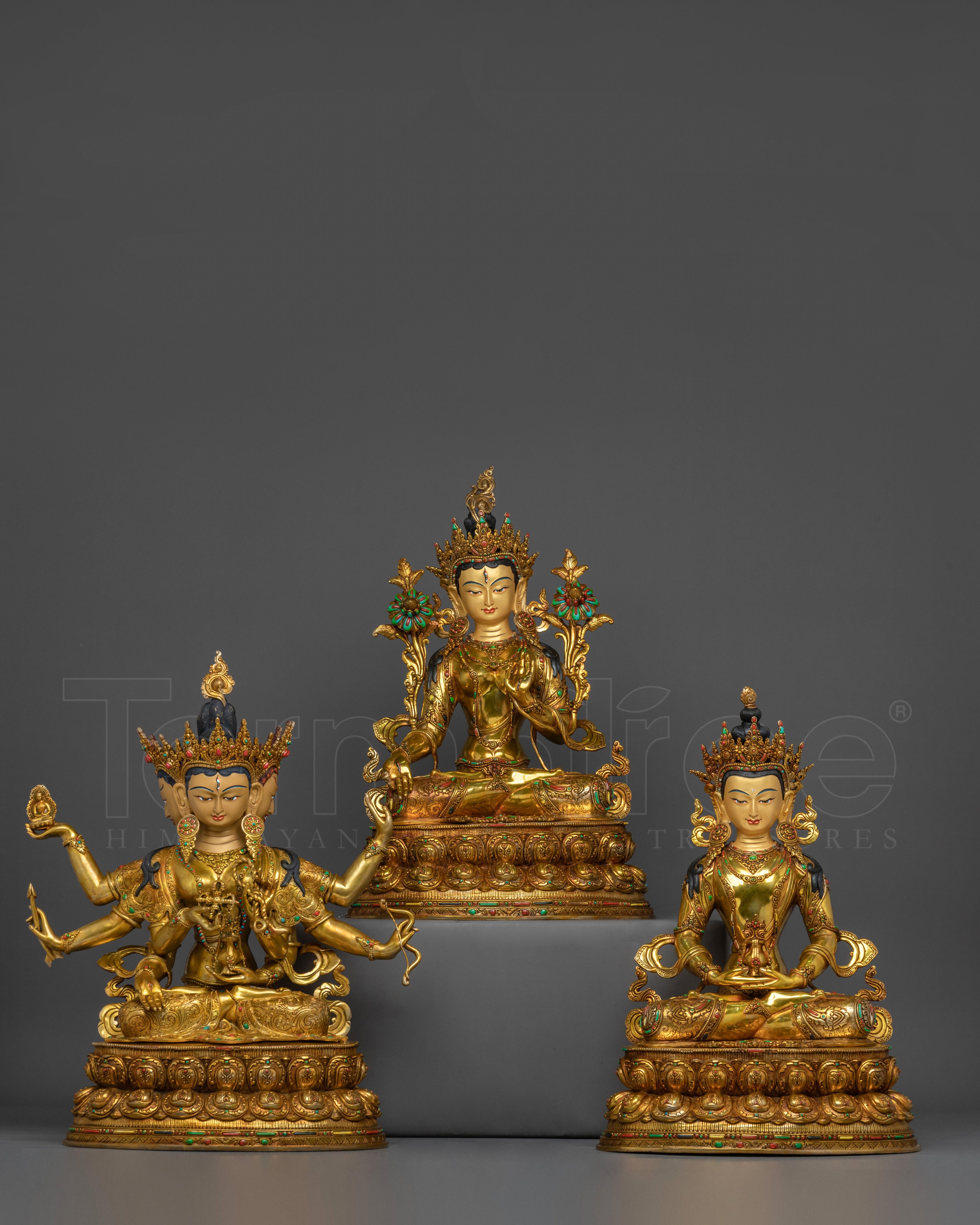 Handcrafted Three Long Life Deities Statue Set | Buddhist Longevity Sculpture