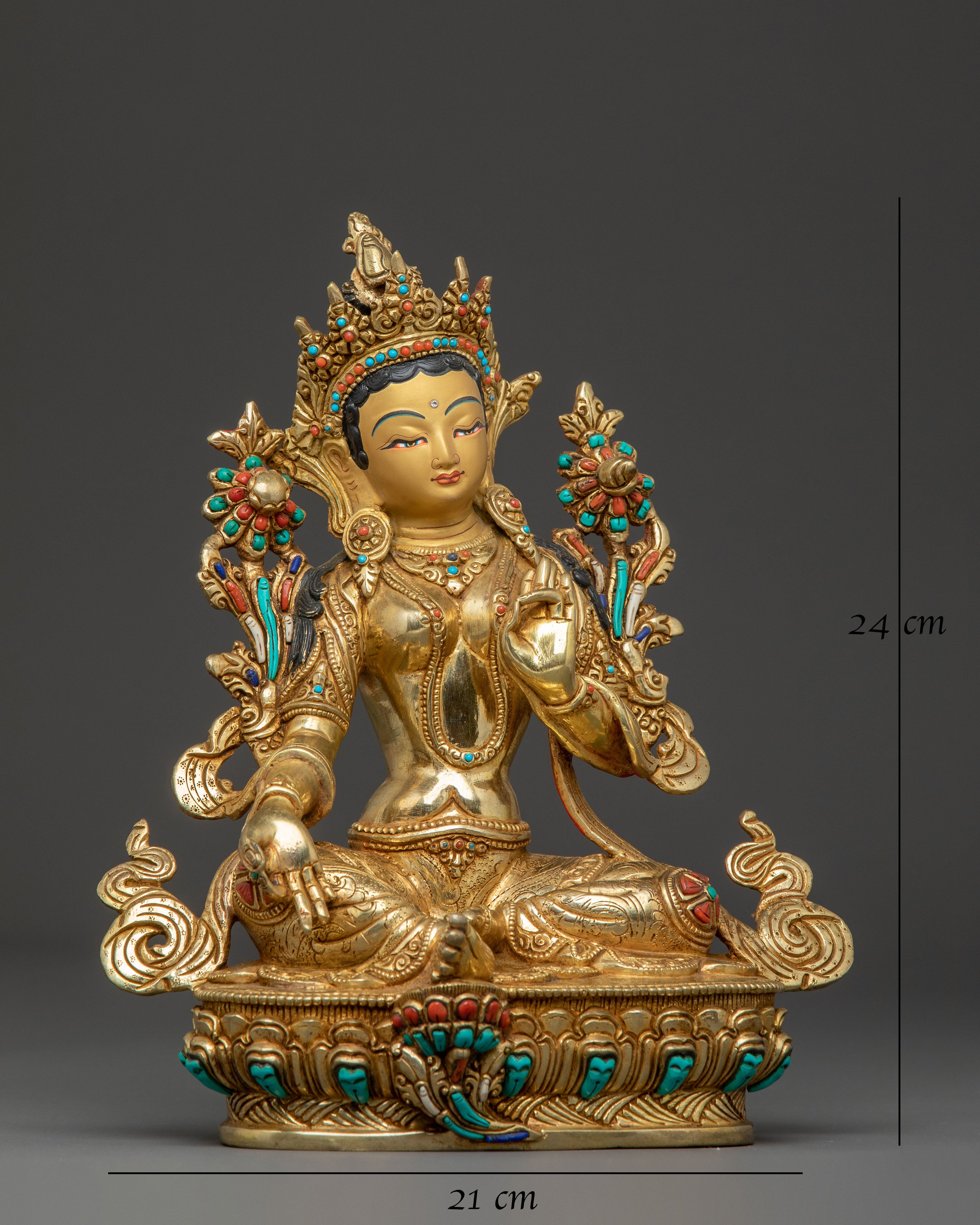 Green Tara Compassion Statue – Gilded Copper Artwork