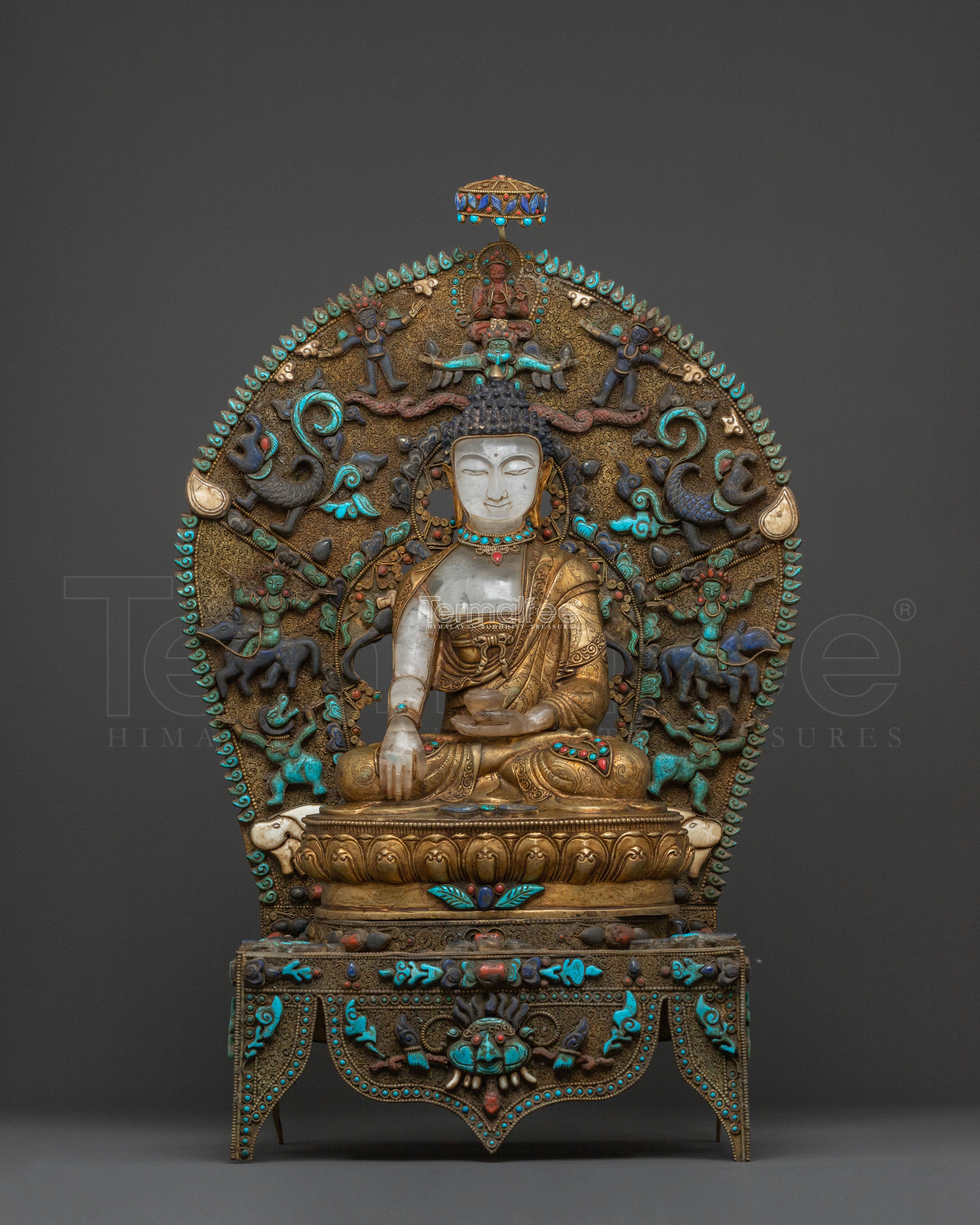 Shakyamuni Buddha On Throne Handcrafted Statue
