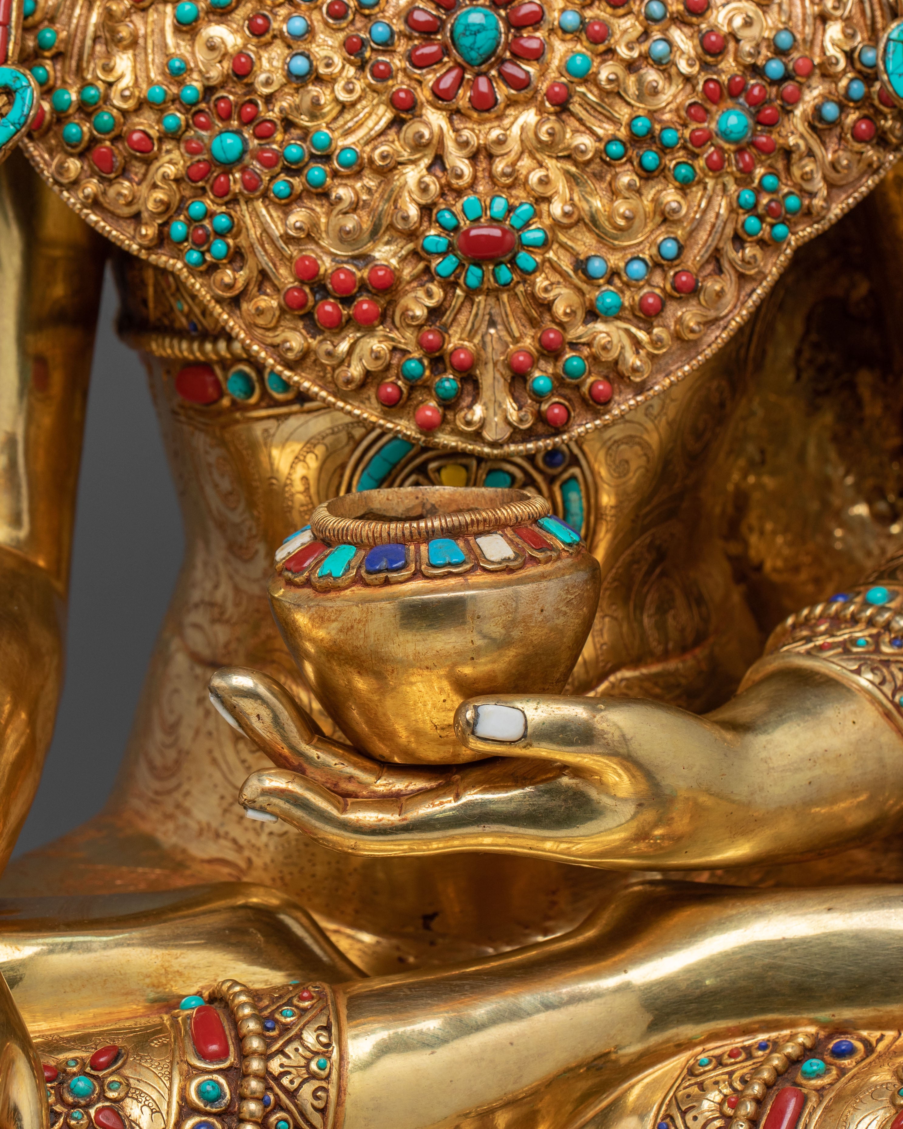 Crown Shakyamuni Buddha Sculpture | 24K Gold Gilded Artistry