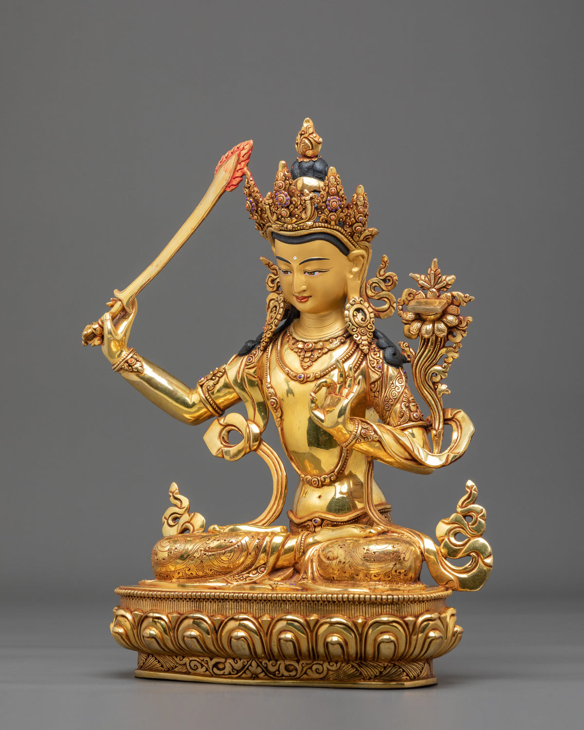 Manjushri 24K Gold Gilded Statue | Meditation Shrine
