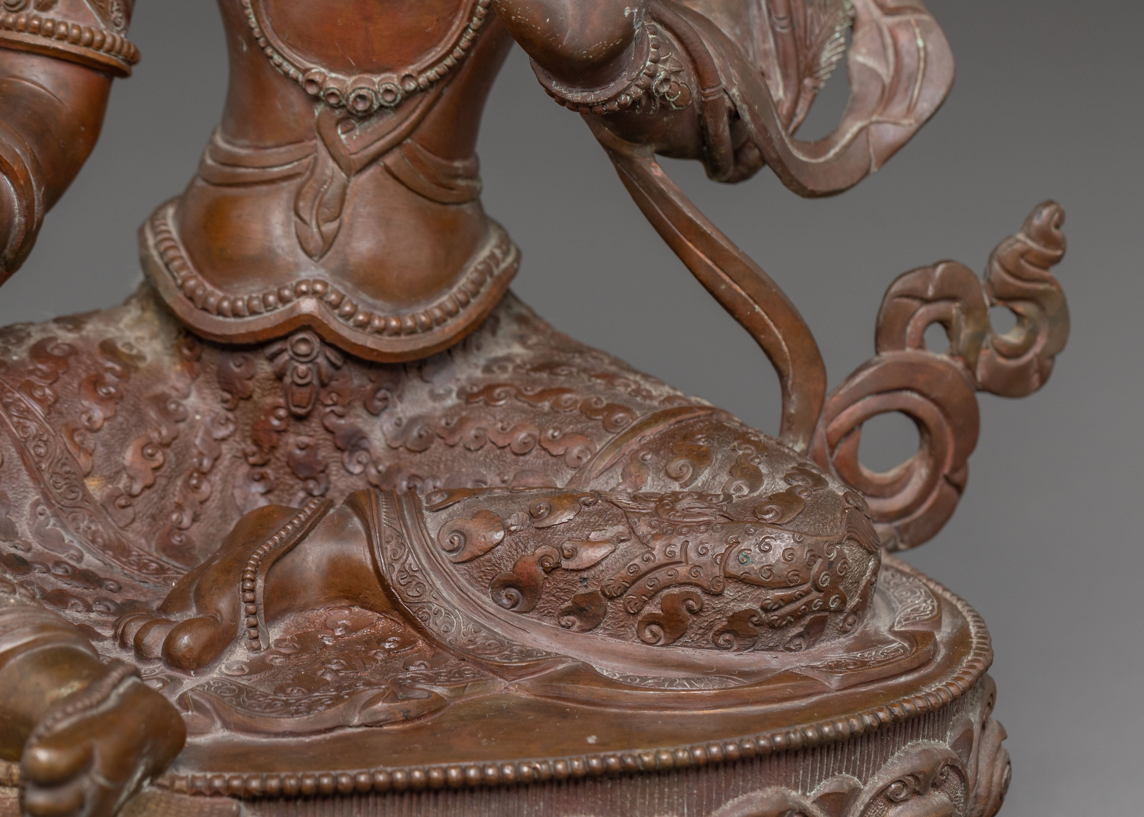 Green Tara Statue Buddhist Compassionate Mother - Antique Oxidized Copper