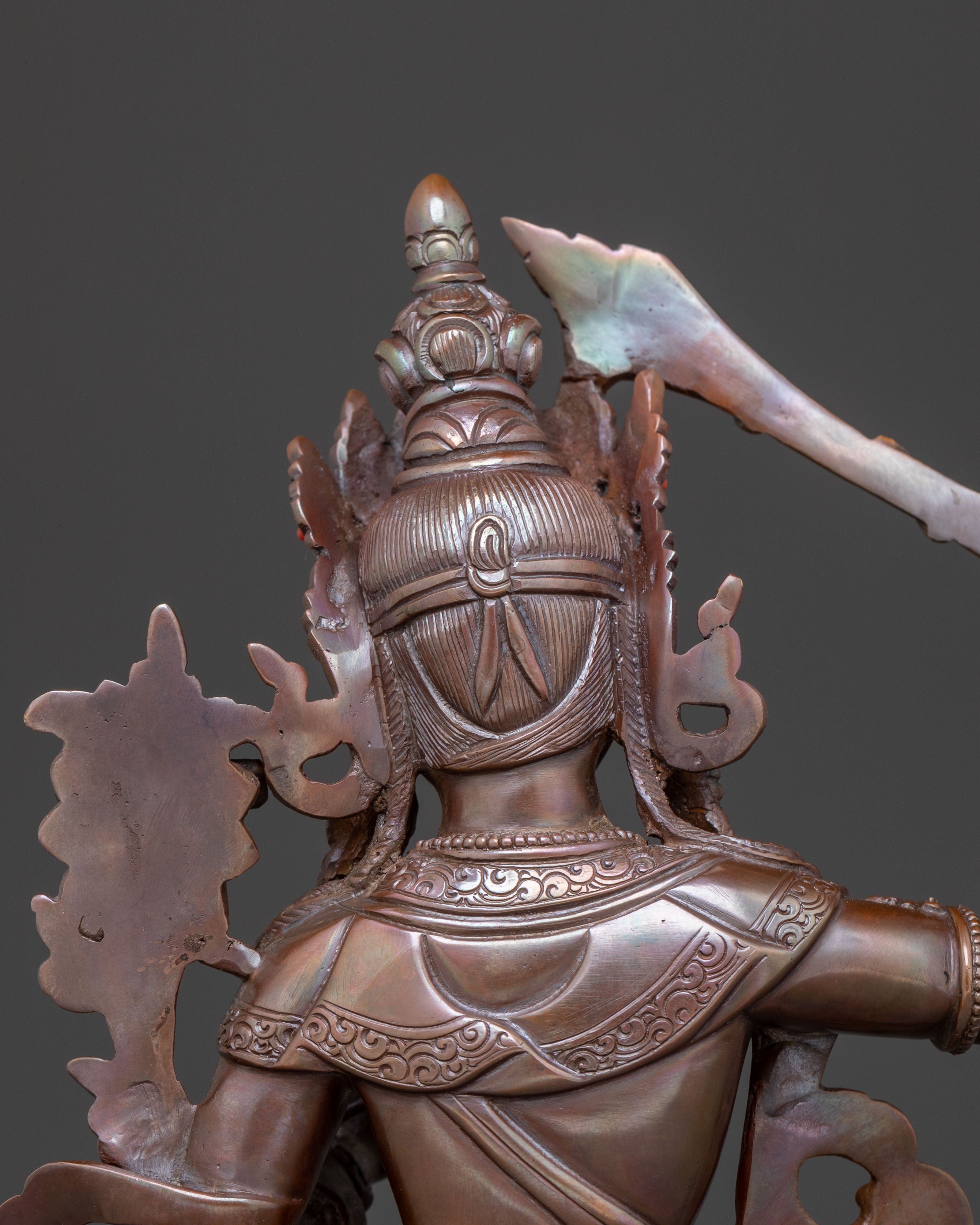 Manjushri Sword of Wisdom Statue - Oxidized Copper Art