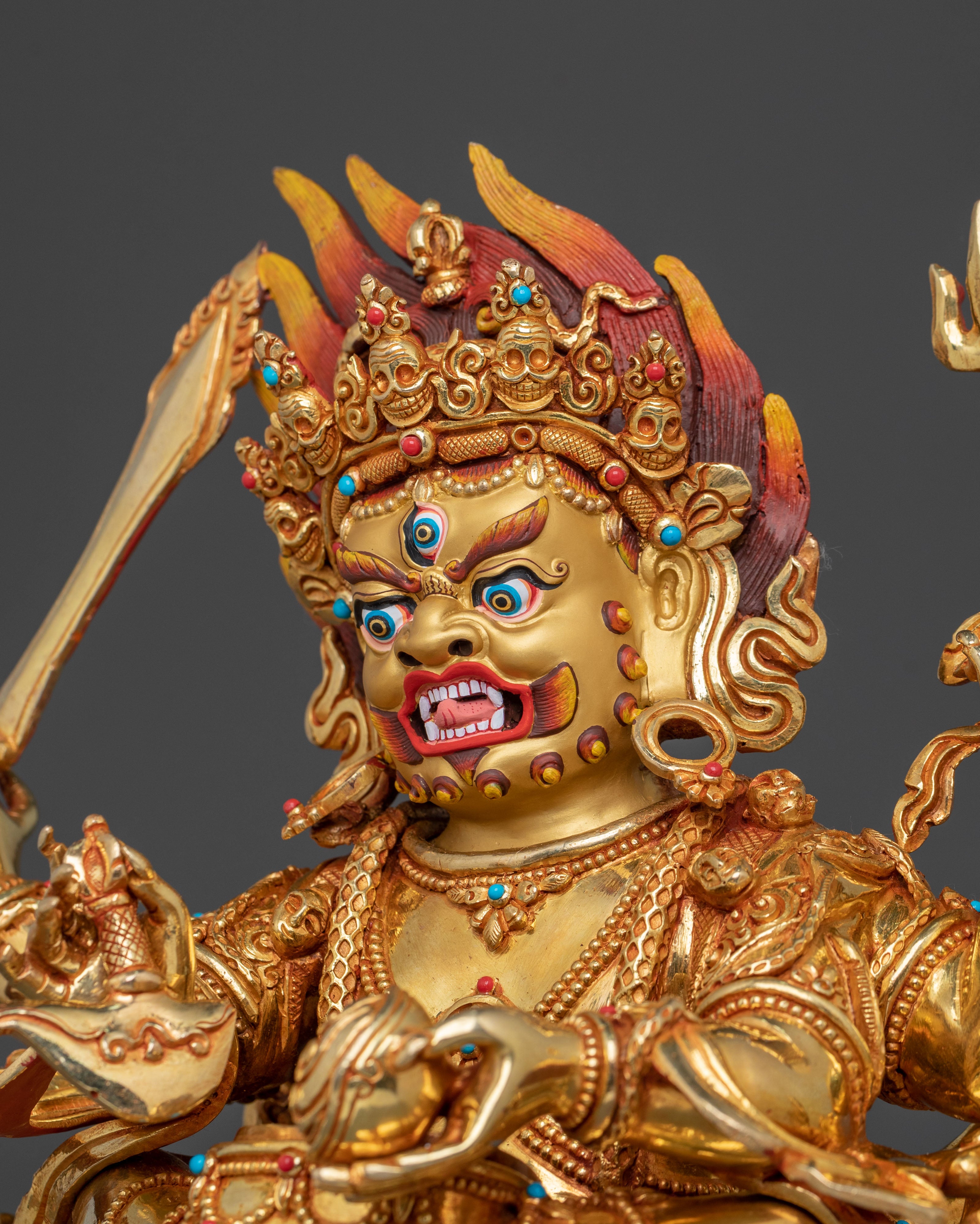 Chaturbhuja Mahakala Statue with Consort | Golden Figure