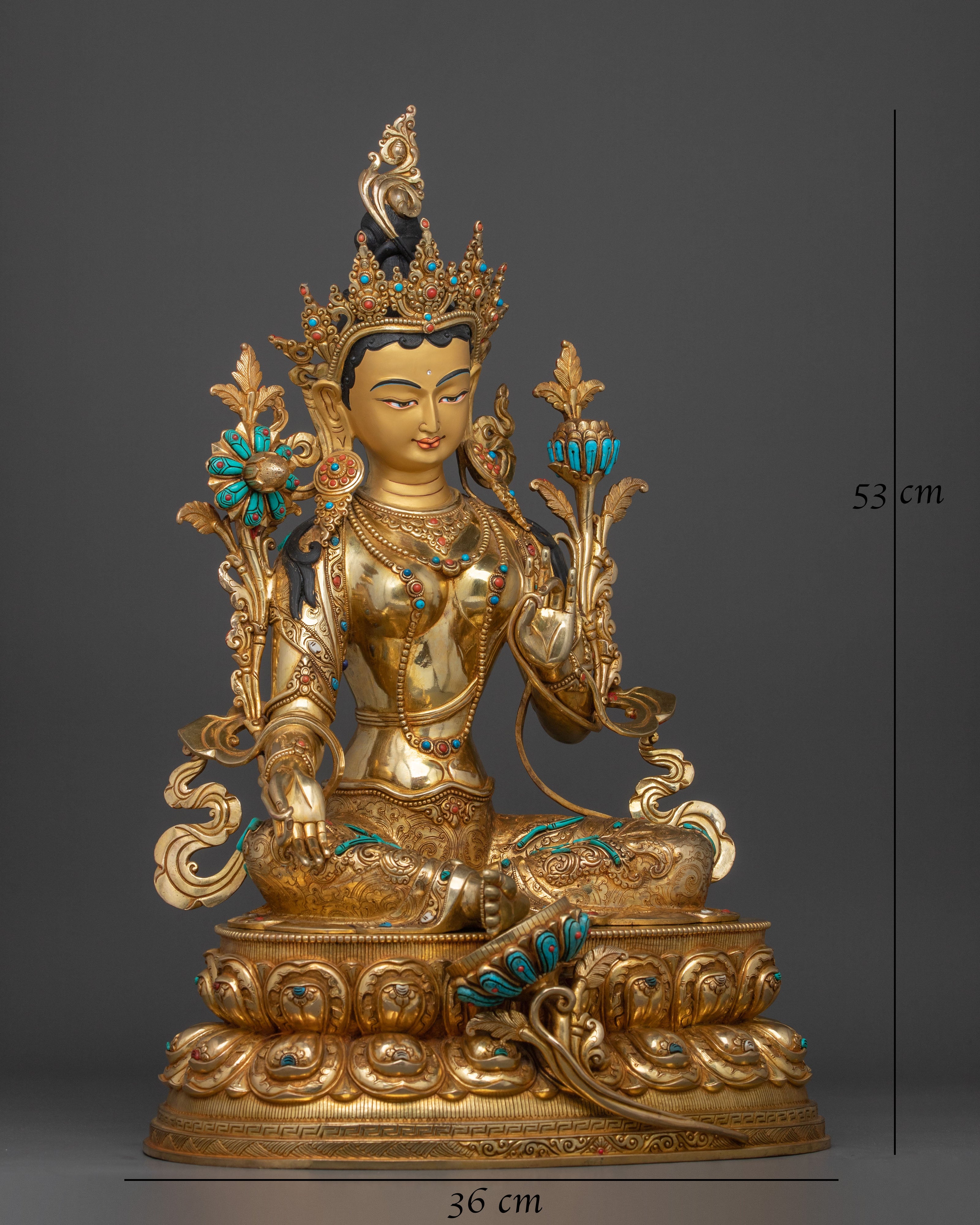 Goddess Green Tara Fire Gold Gilded Statue: Symbol of Compassion