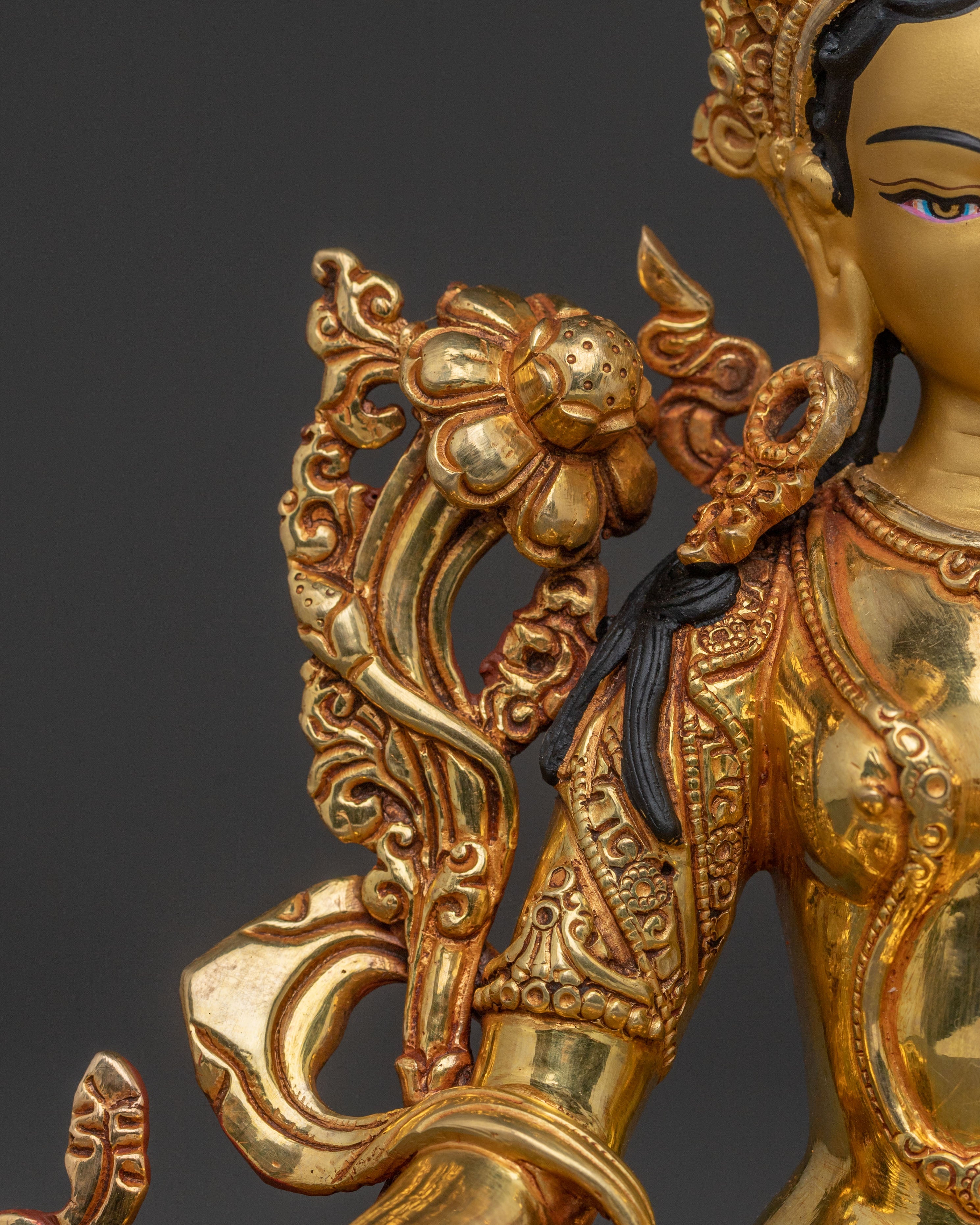 Green Tara Fearless Guardian Statue - 24K Gold Gilded