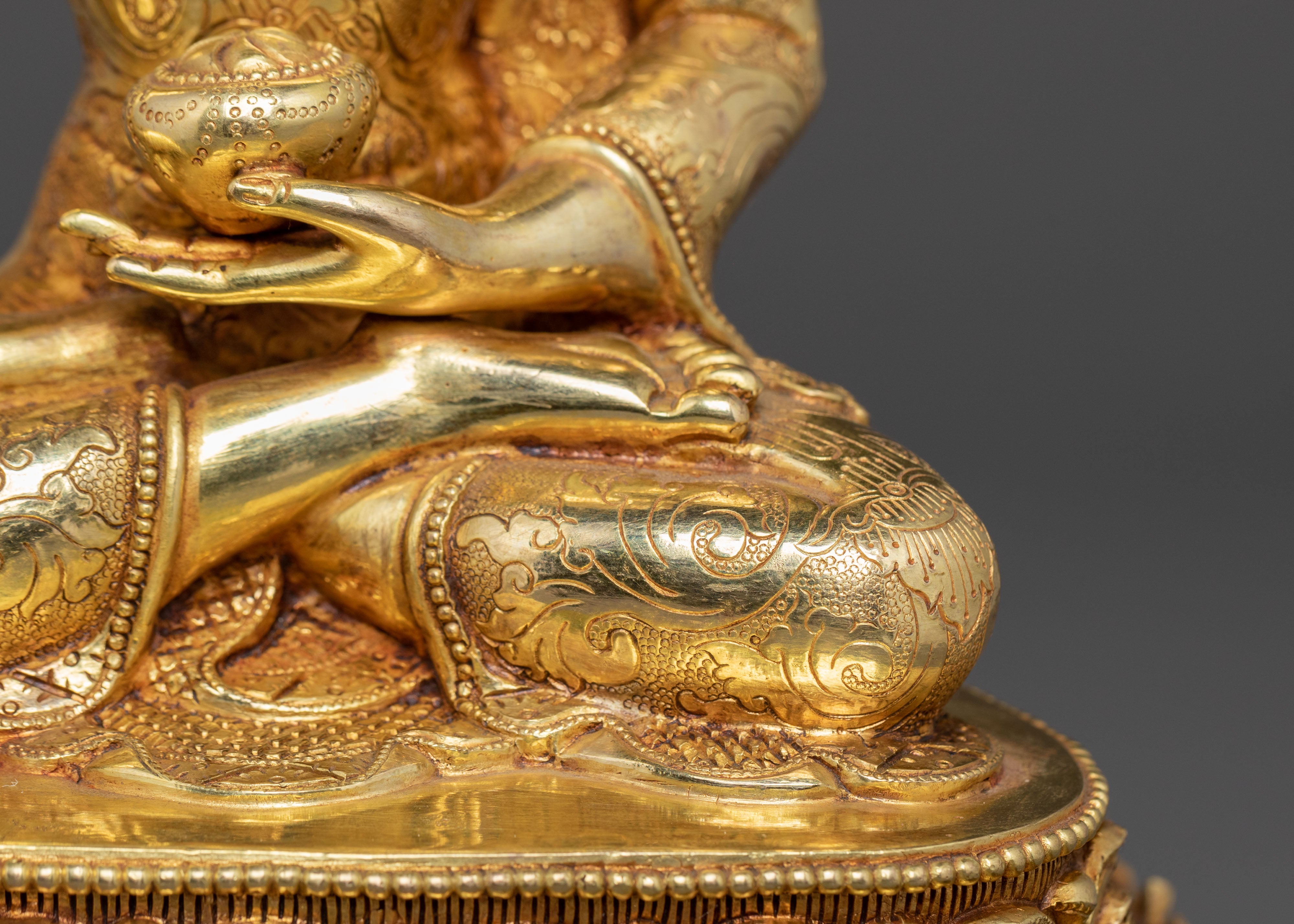 Shakyamuni Buddha Tibetan Statue - 24K Gold Gilded