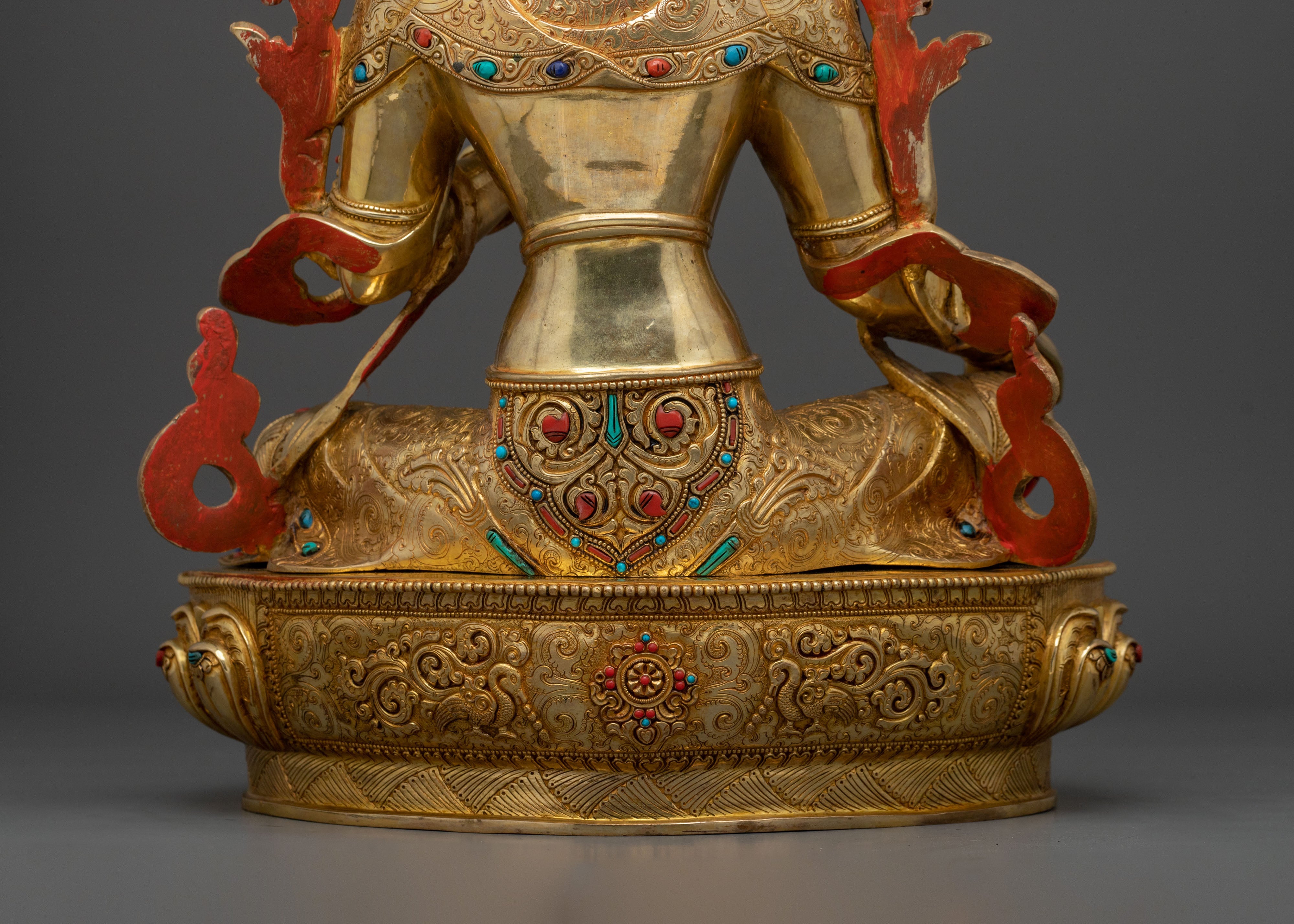 Green Tara Hand Carved Sacred Statue with 24K Gold Glided