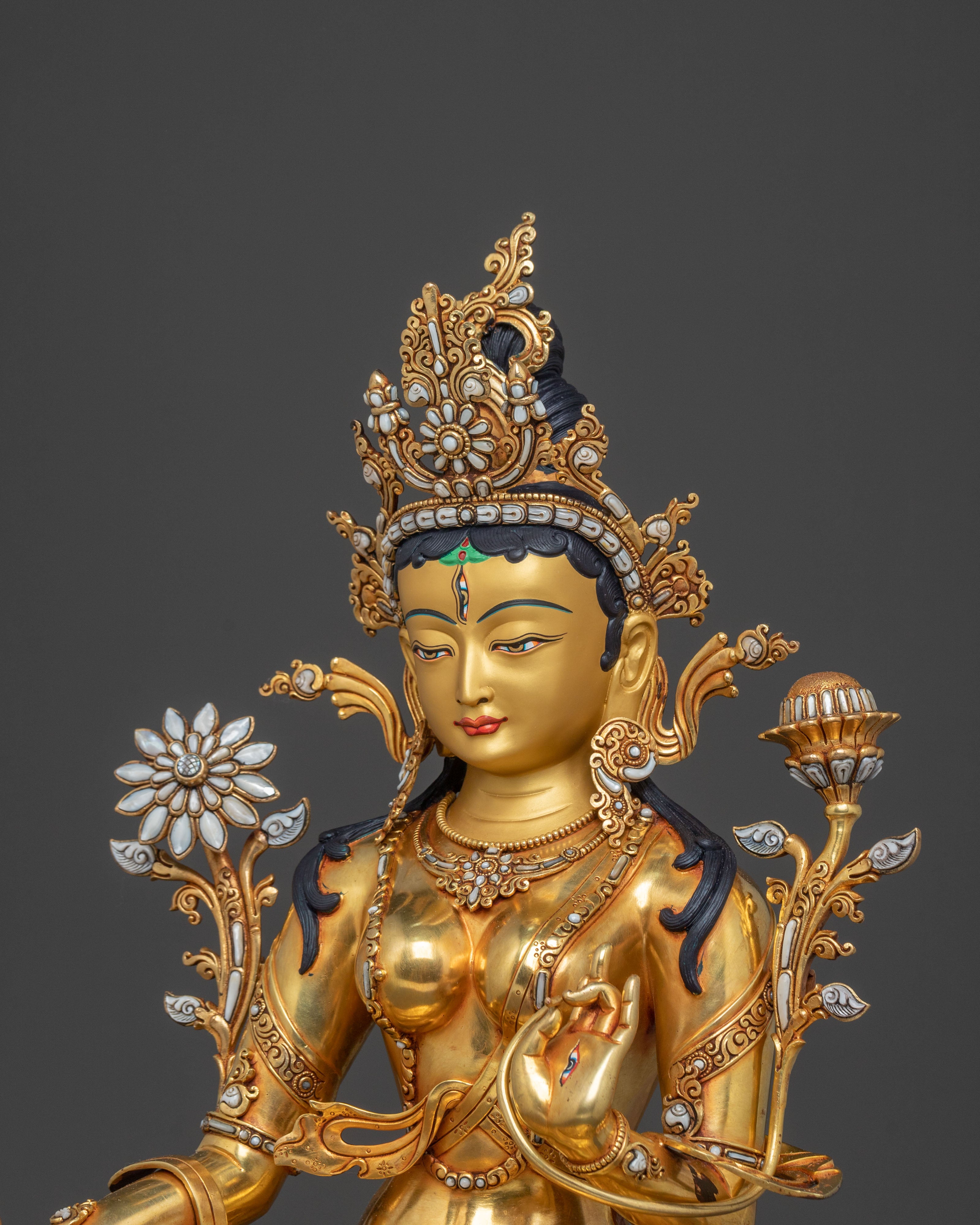 White Tara Healing Figure - 24K Gold Gilded Masterpiece