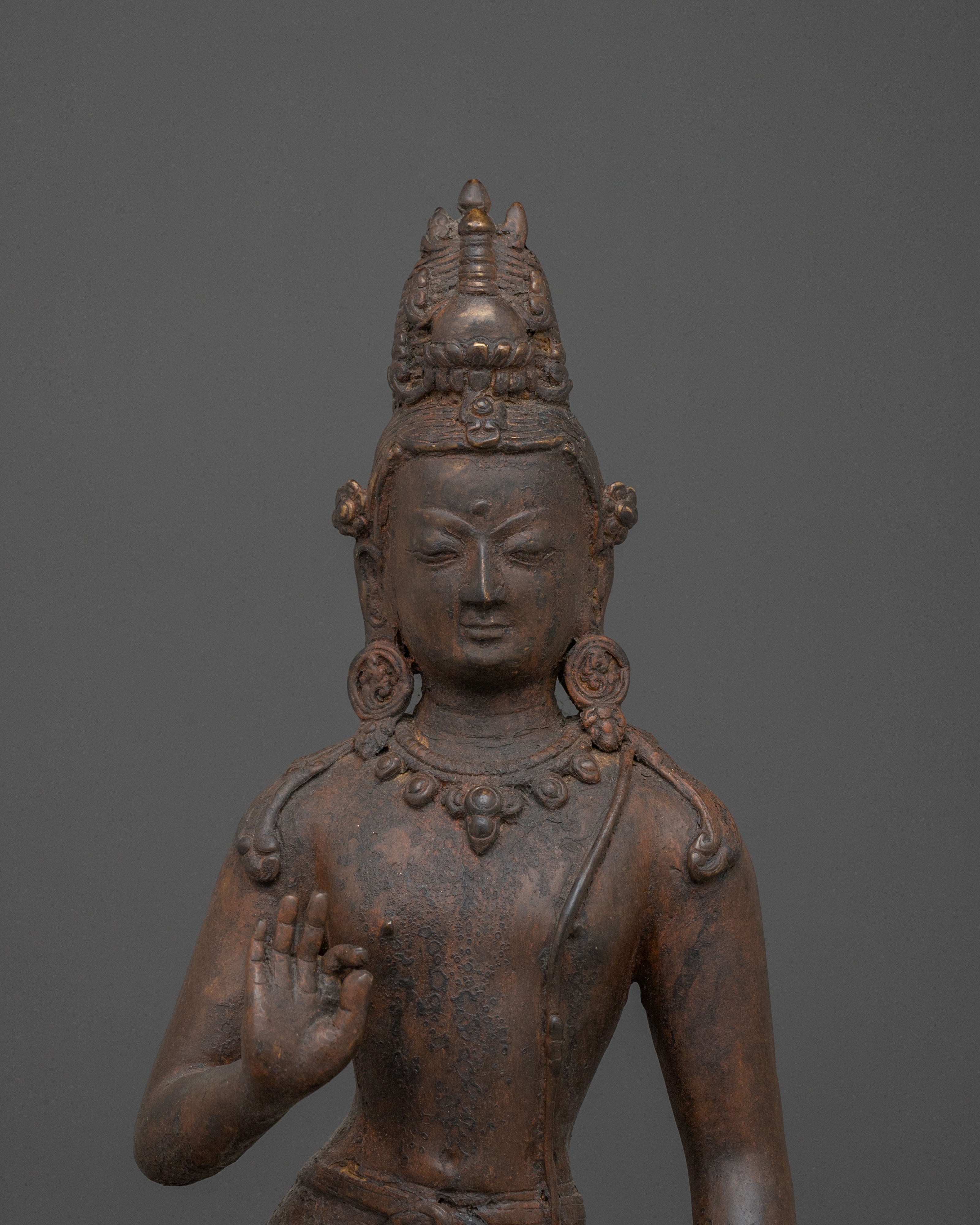 Maitreya Buddha Sacred Sculpture with Antique Finish