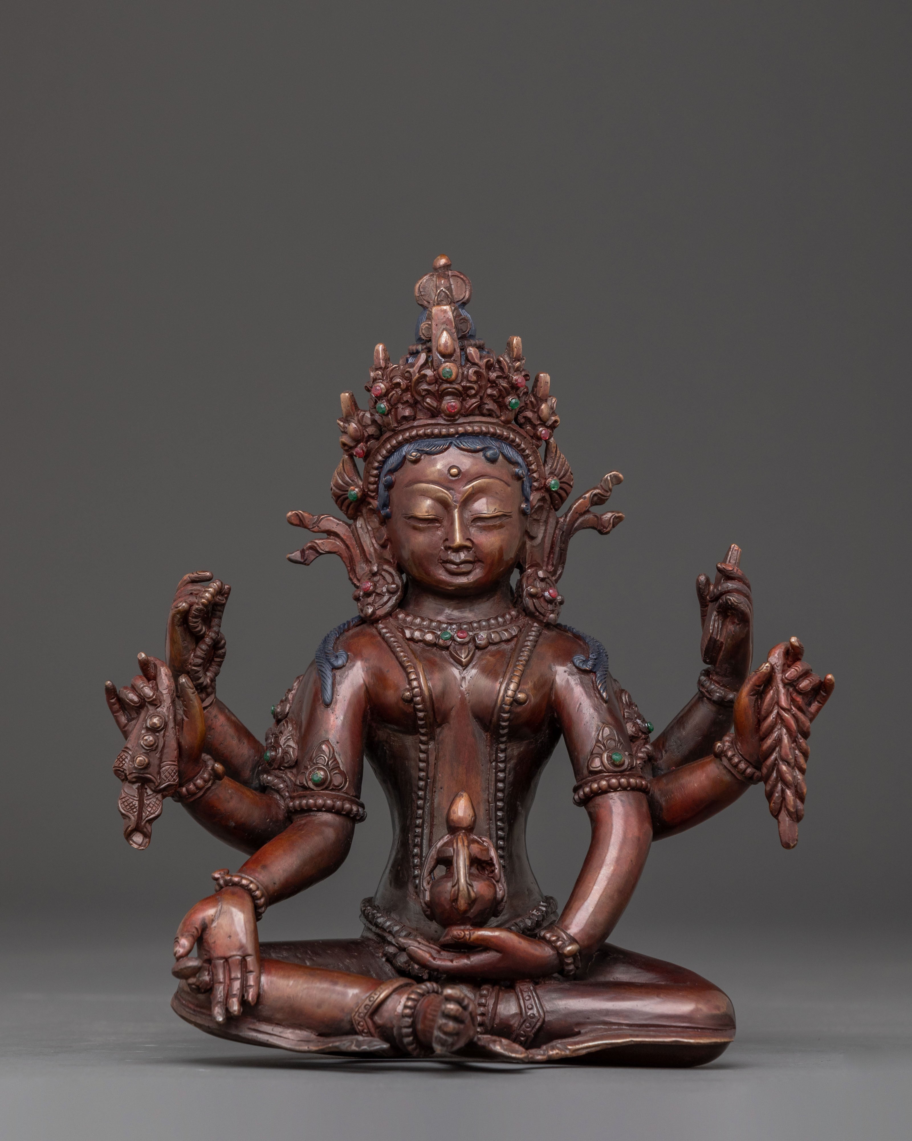 Handcrafted Vasudhara Deity Statue - Oxidized Copper Sculpture